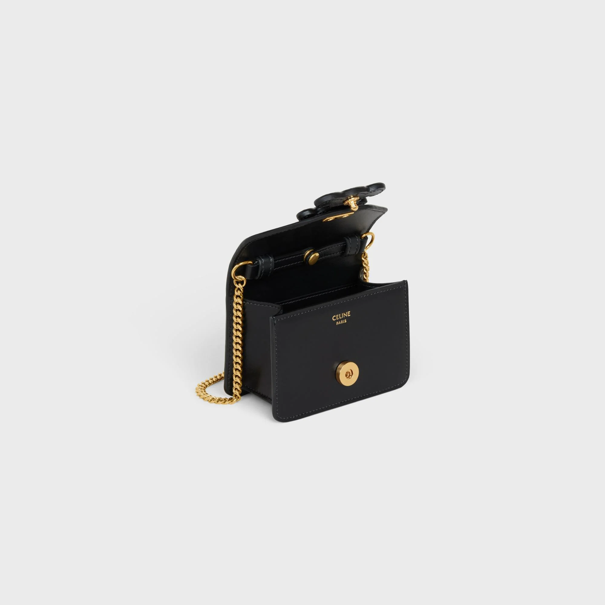Card Holder On Chain Leather - Black - Image 4