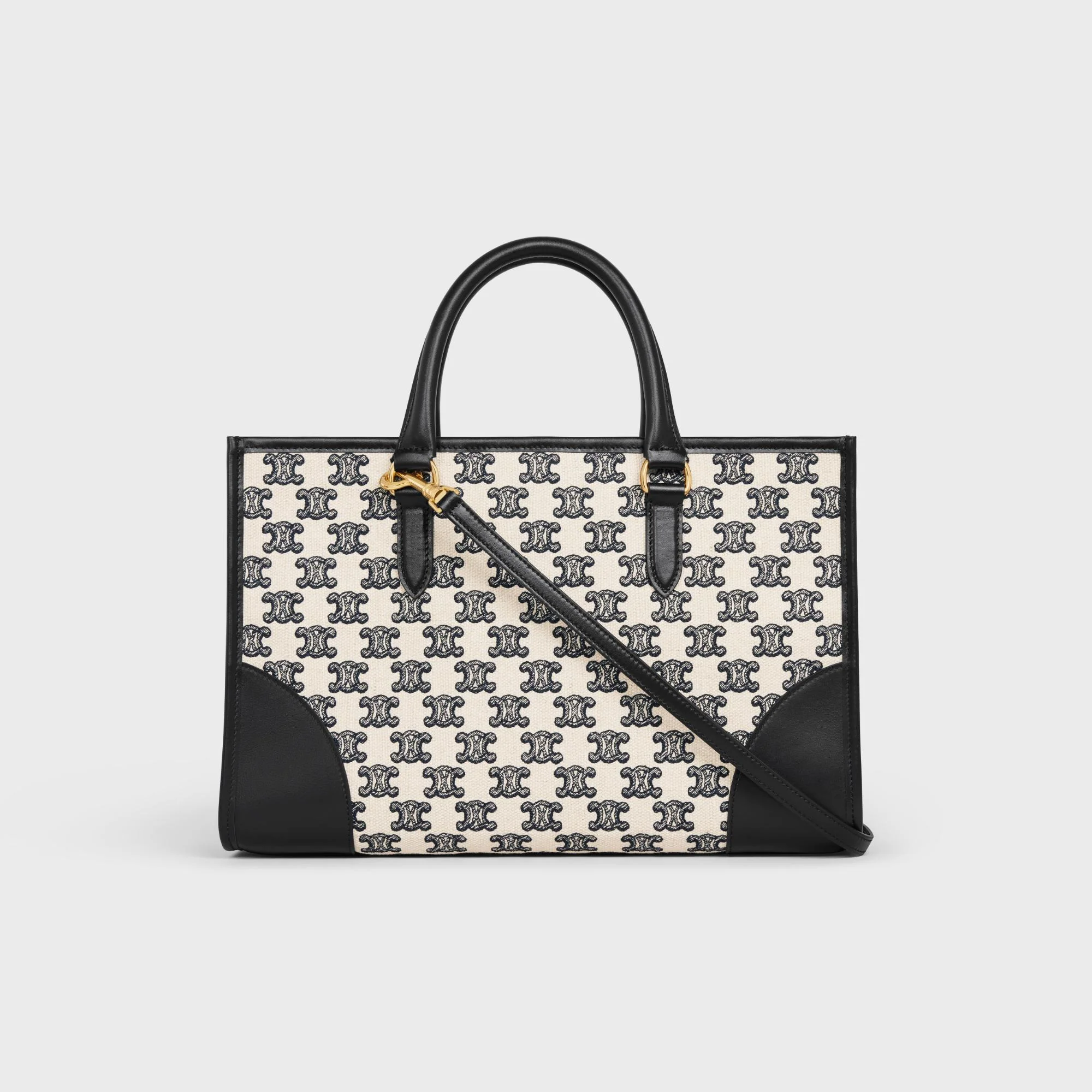 Triomphe Embroidery Mini Horizontal Tote - Black - Image 3