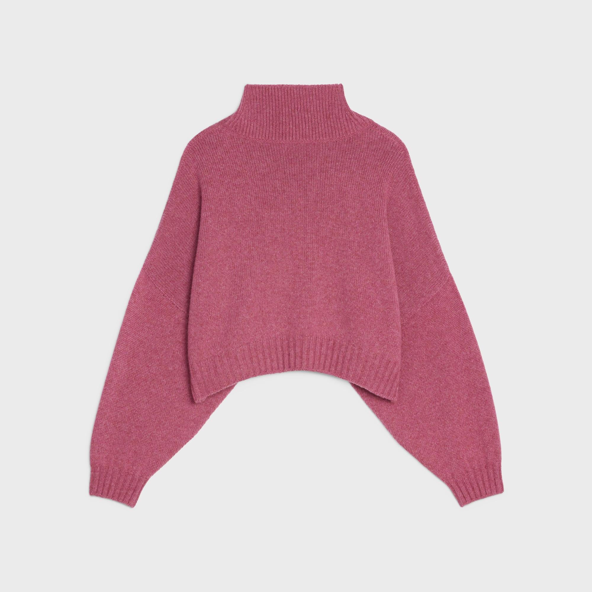 Boxy Cropped High Collar Sweater - Dark Pink - Image 2