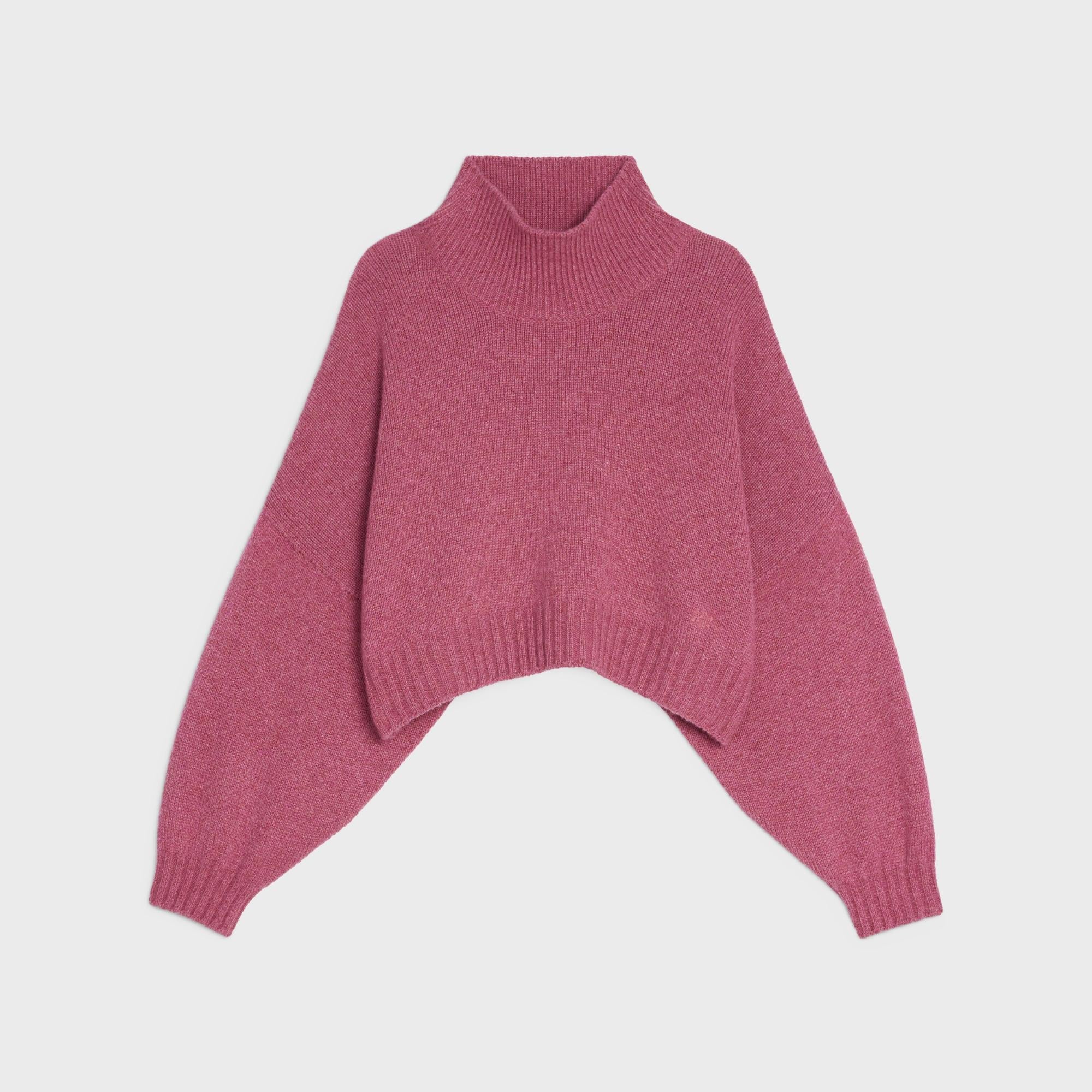 Boxy Cropped High Collar Sweater - Dark Pink