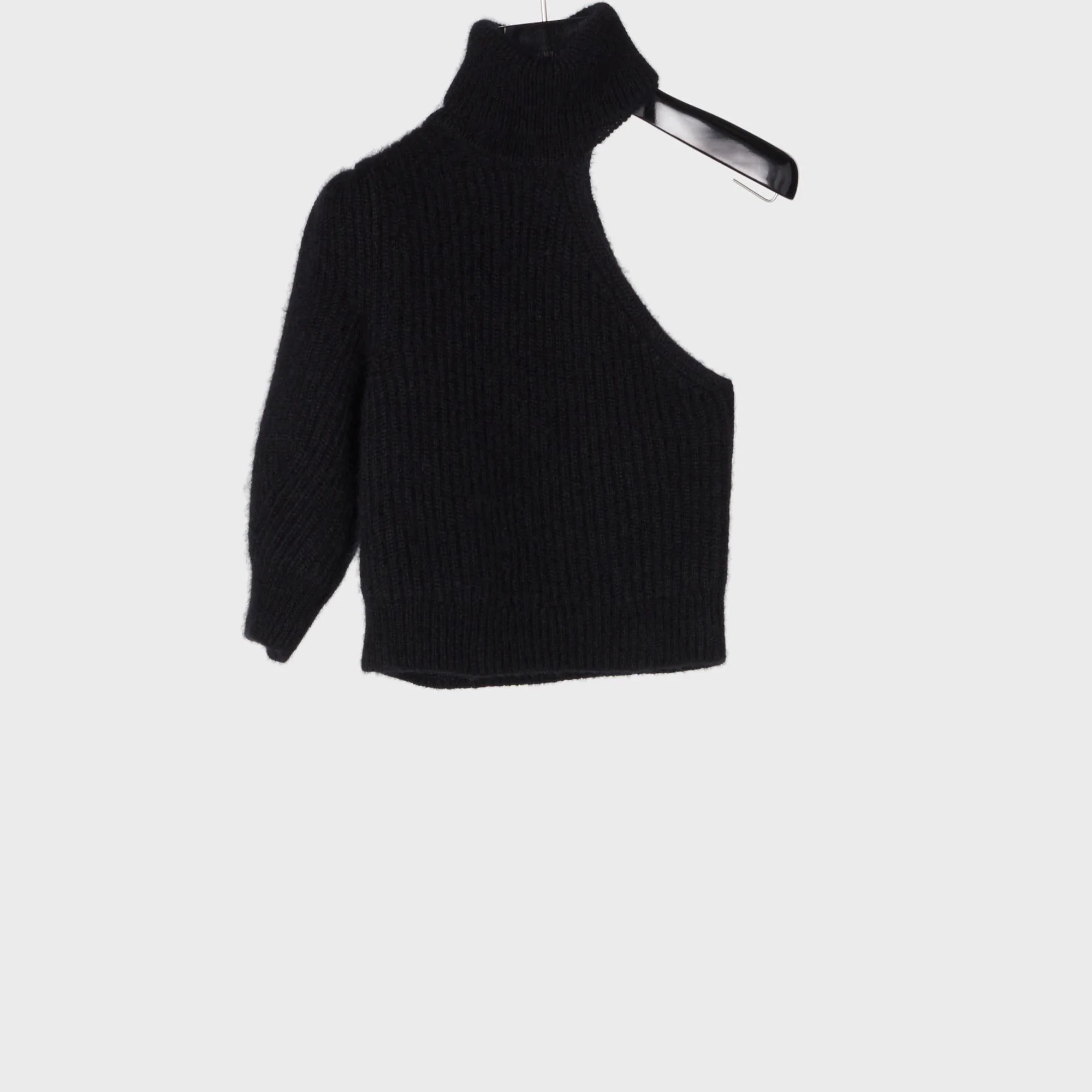Cropped One Shoulder Sweater - Black