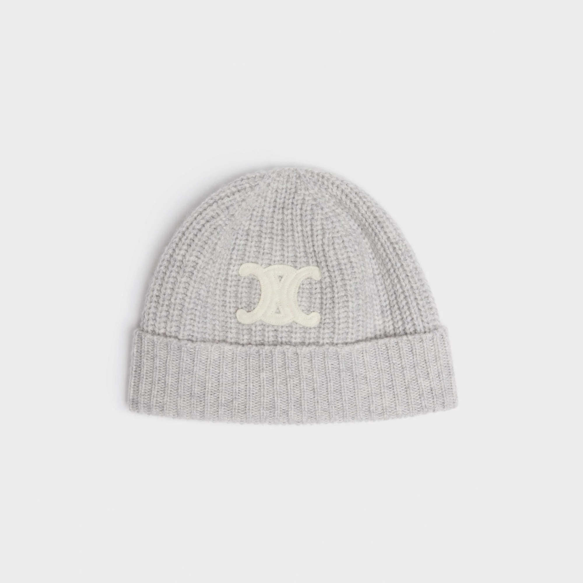 Triomphe Embroidered Beanie - Light Grey