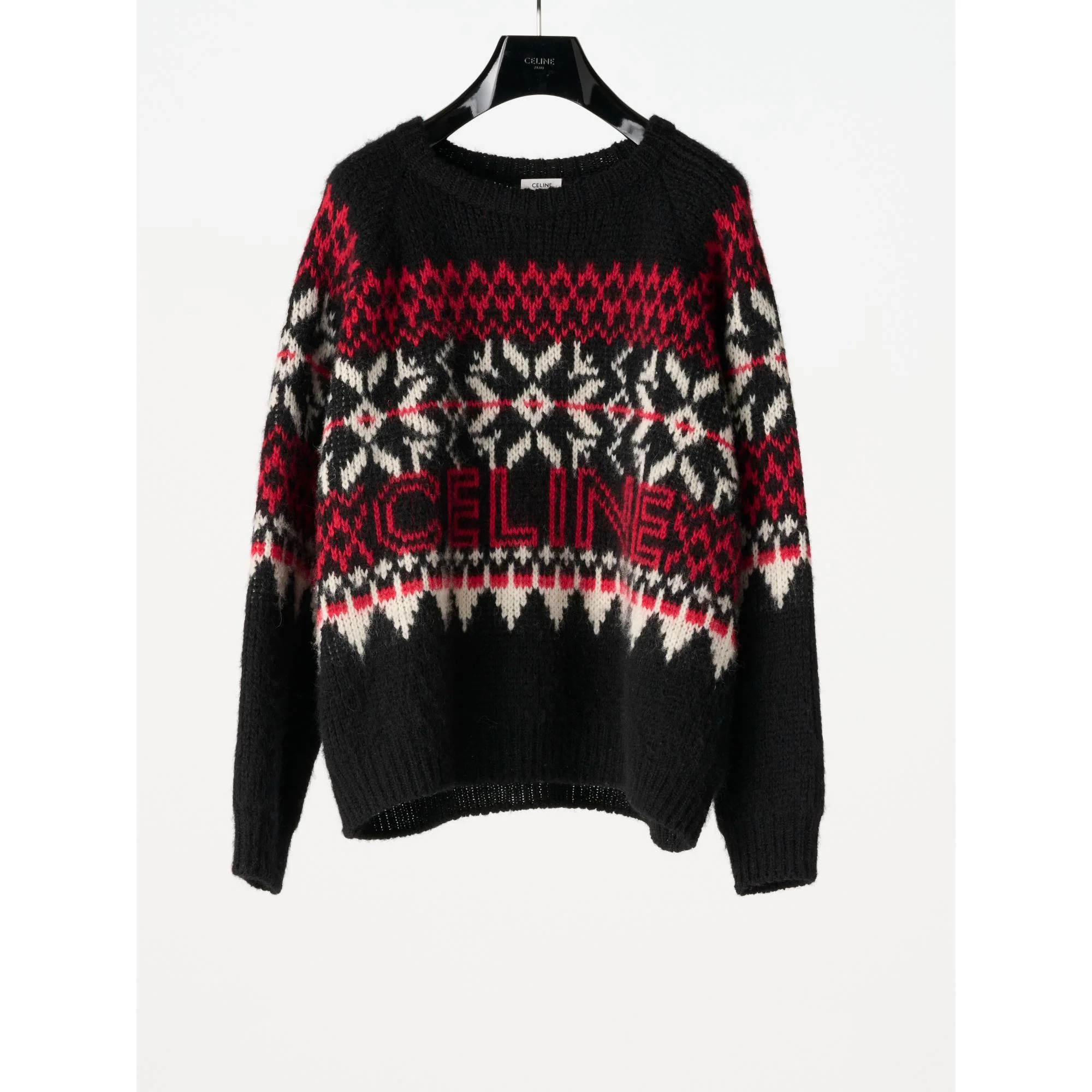 Celine Boxy Round Neck Sweater - Black/Red/Off White