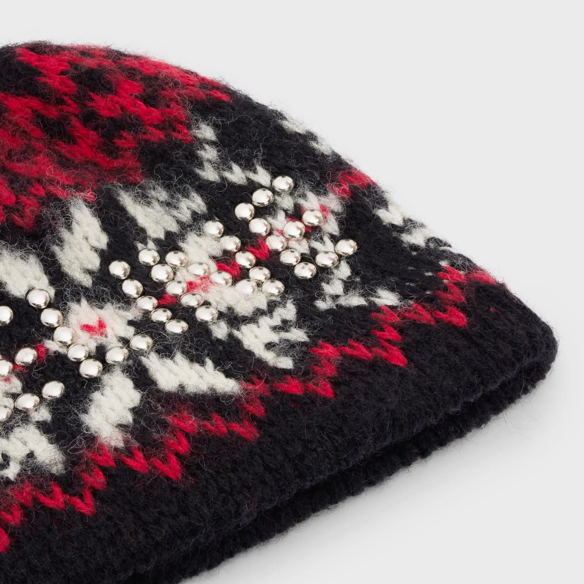 Celine Studded Beanie - Black/Red/Off White - Image 4
