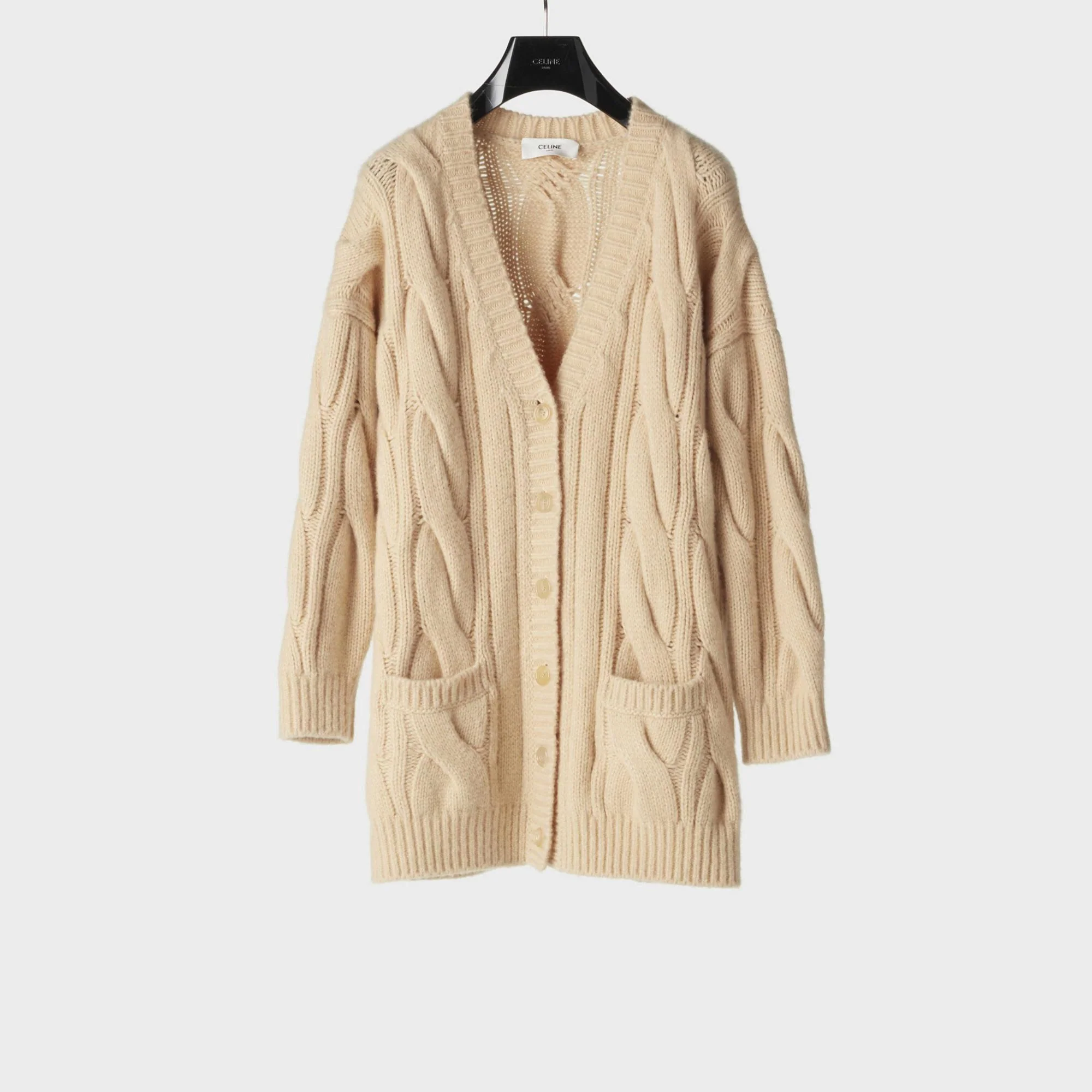 Long Cable Cardigan - Light Sand - Image 2