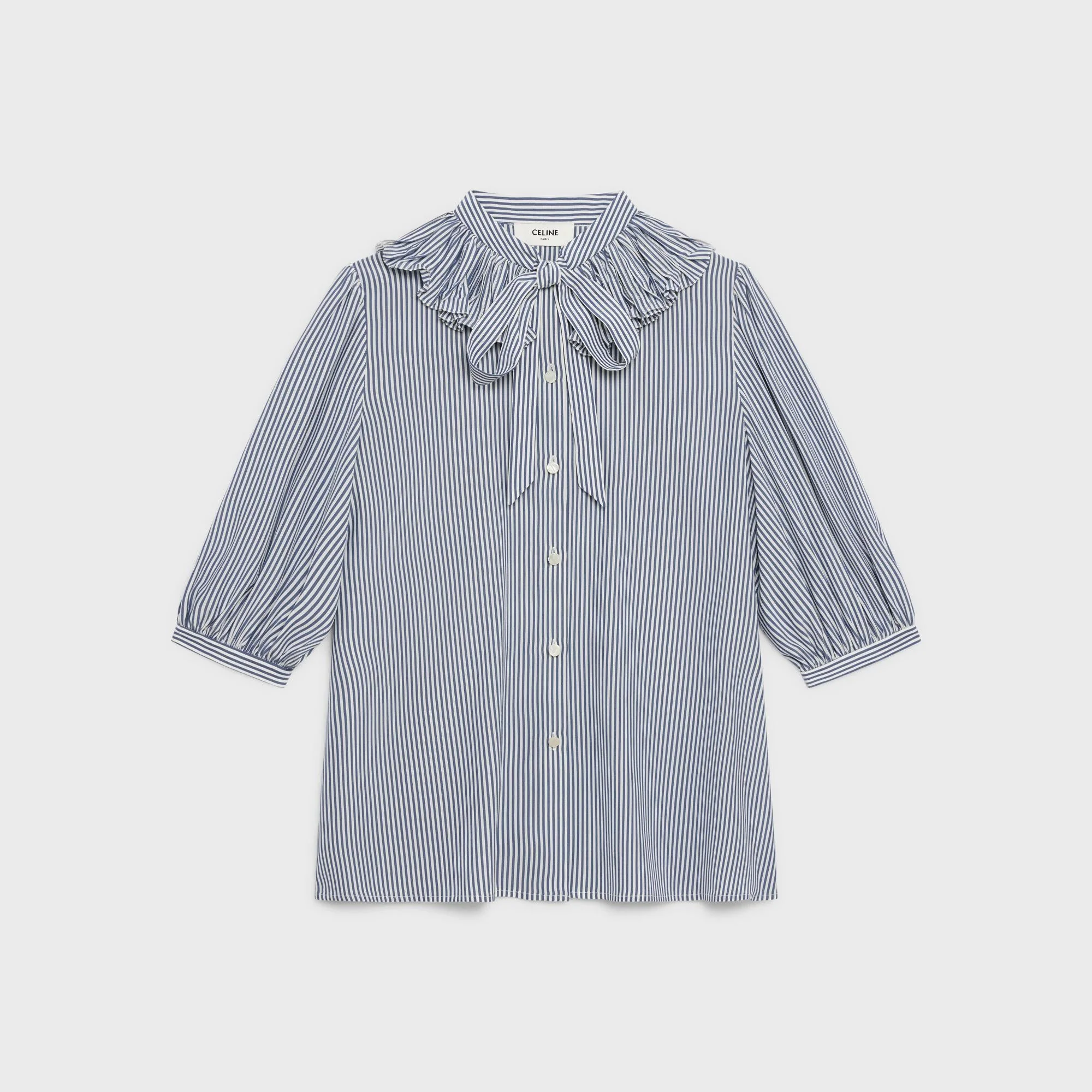 Pleated Collar Blouse - White/Blue