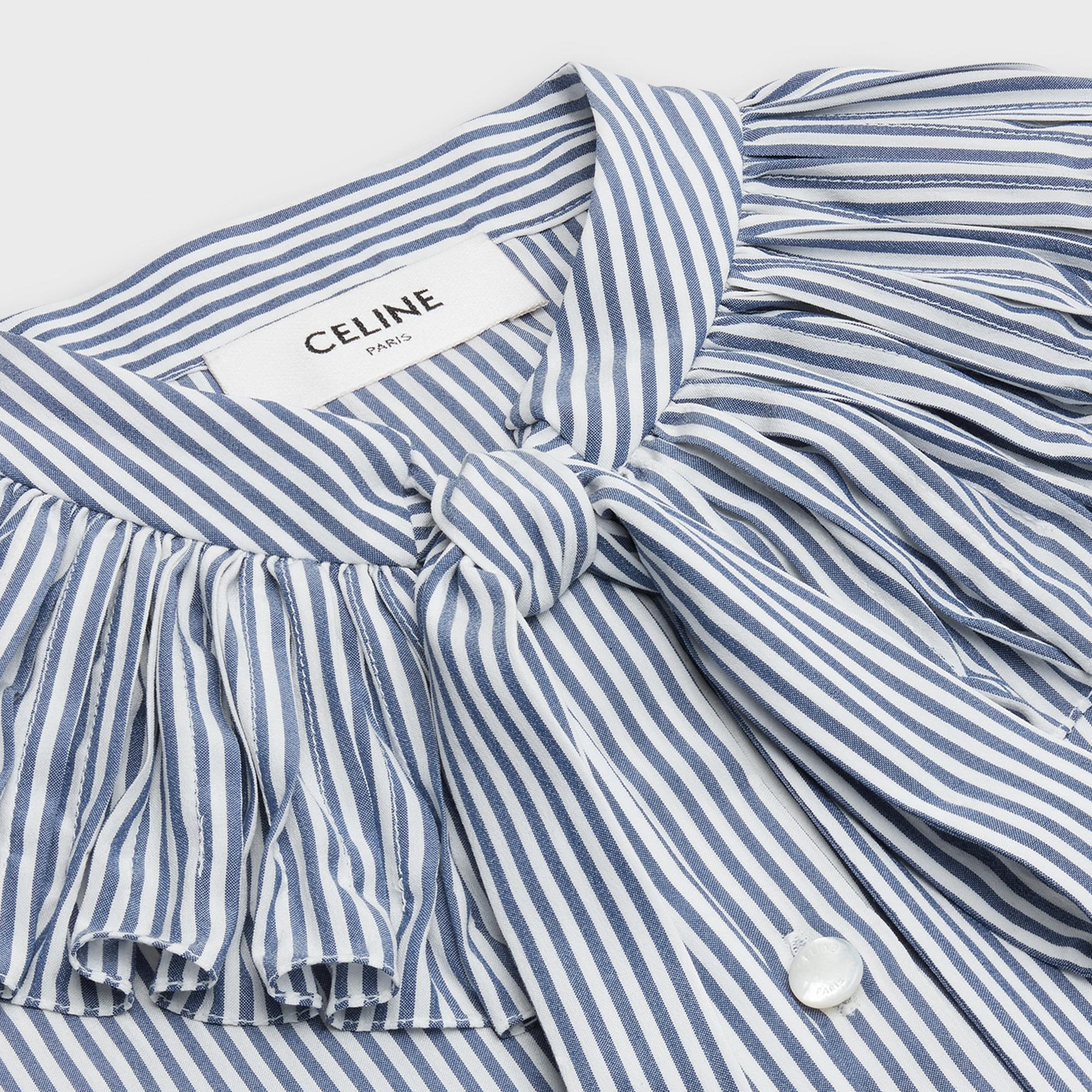 Pleated Collar Blouse - White/Blue - Image 3