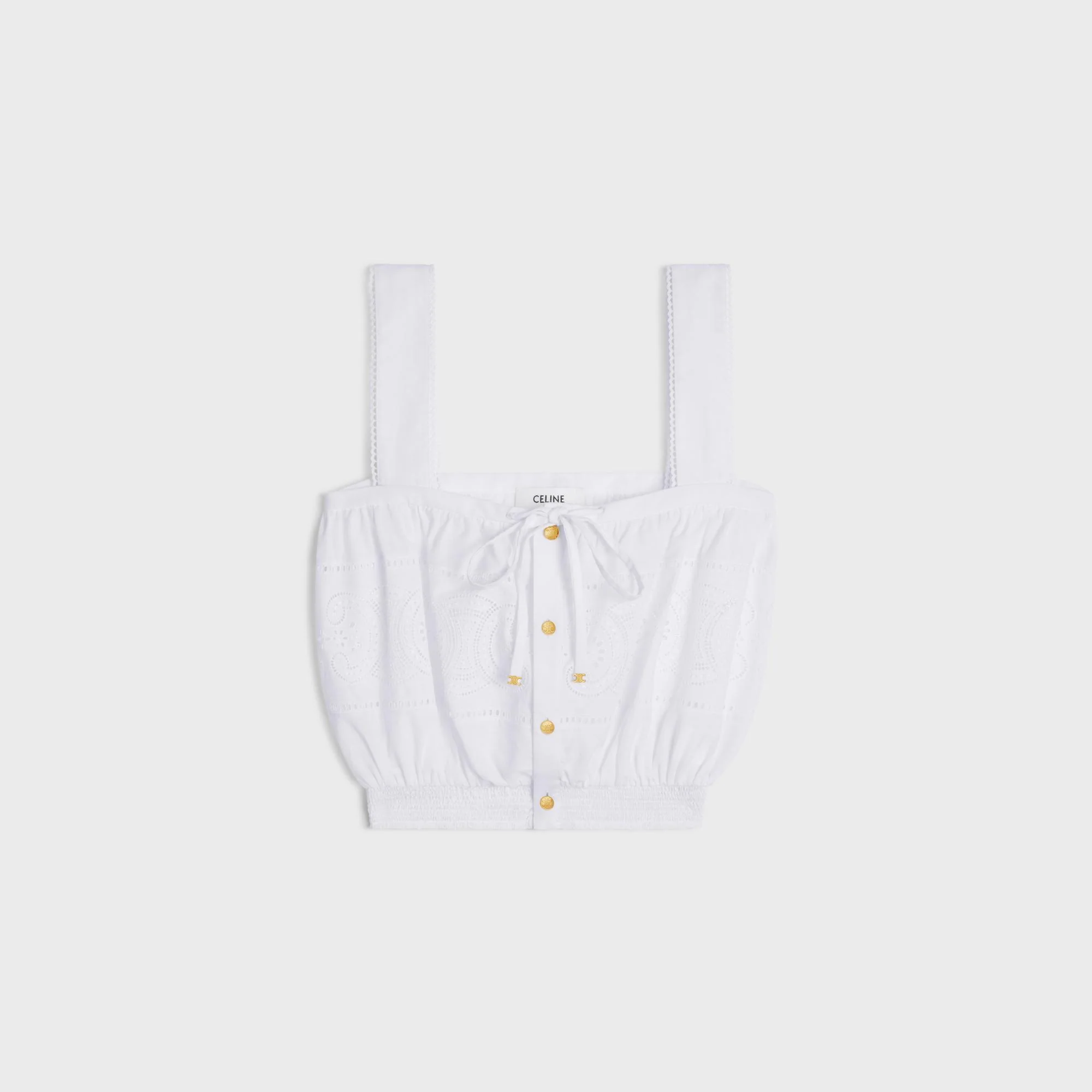Embroidered Smock Crop Top - White