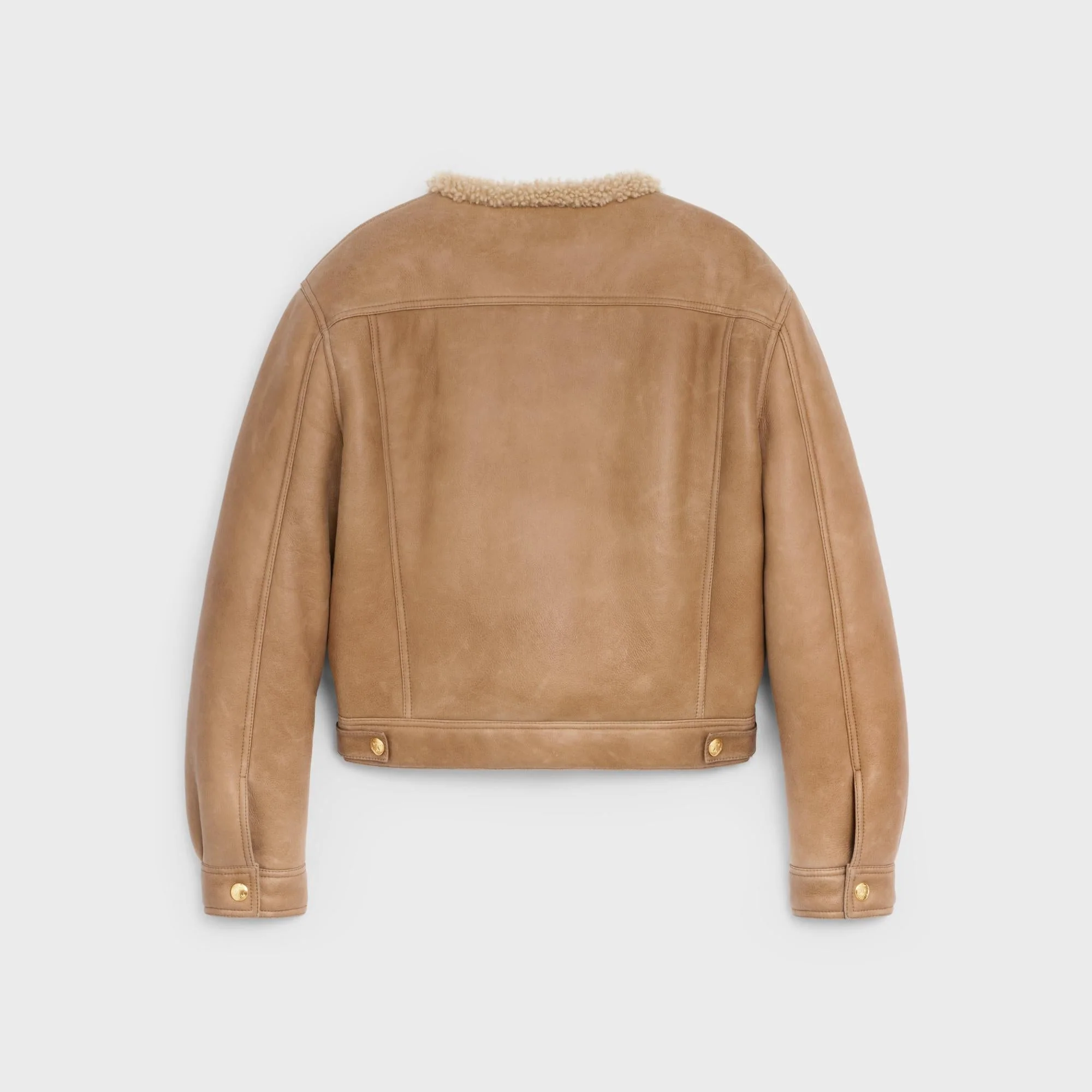 V-Neck Trucker Jacket - Cognac/Cream - Image 2