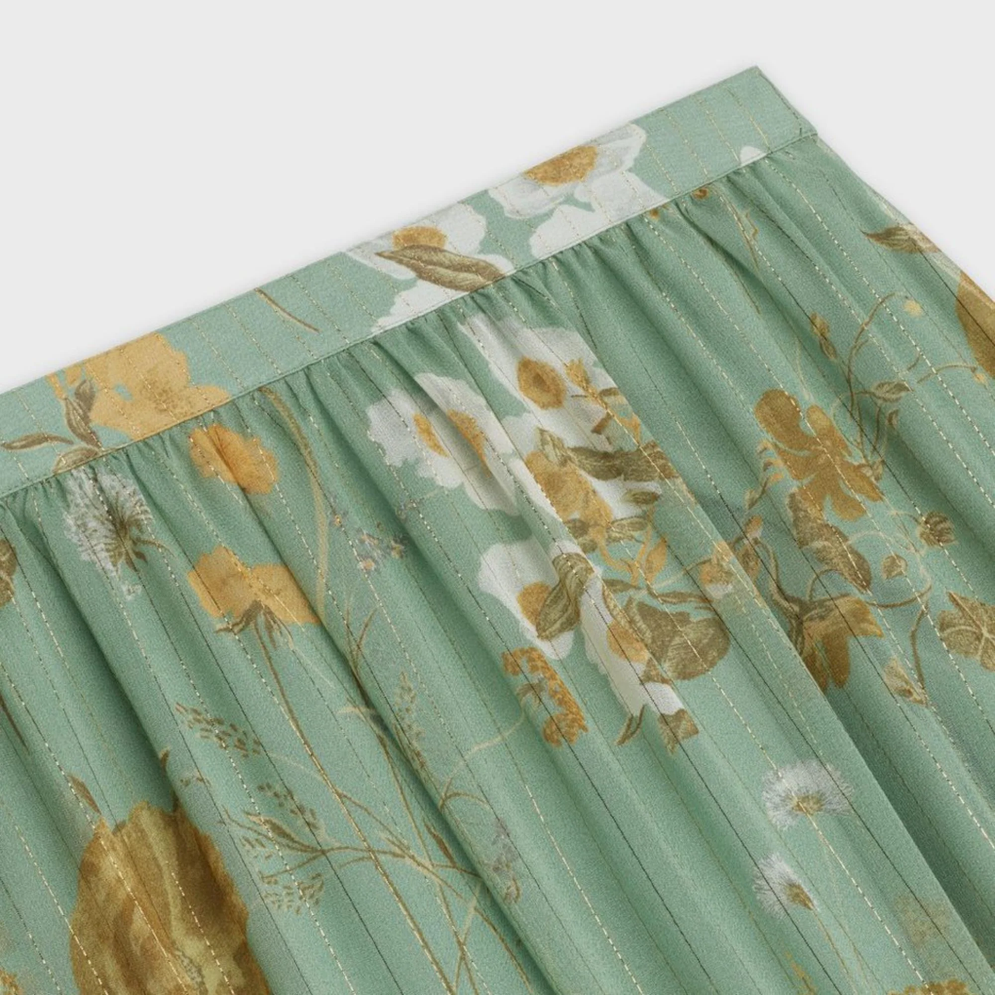 Midi Length Skirt With Ruffles - Celadon/Gold - Image 3
