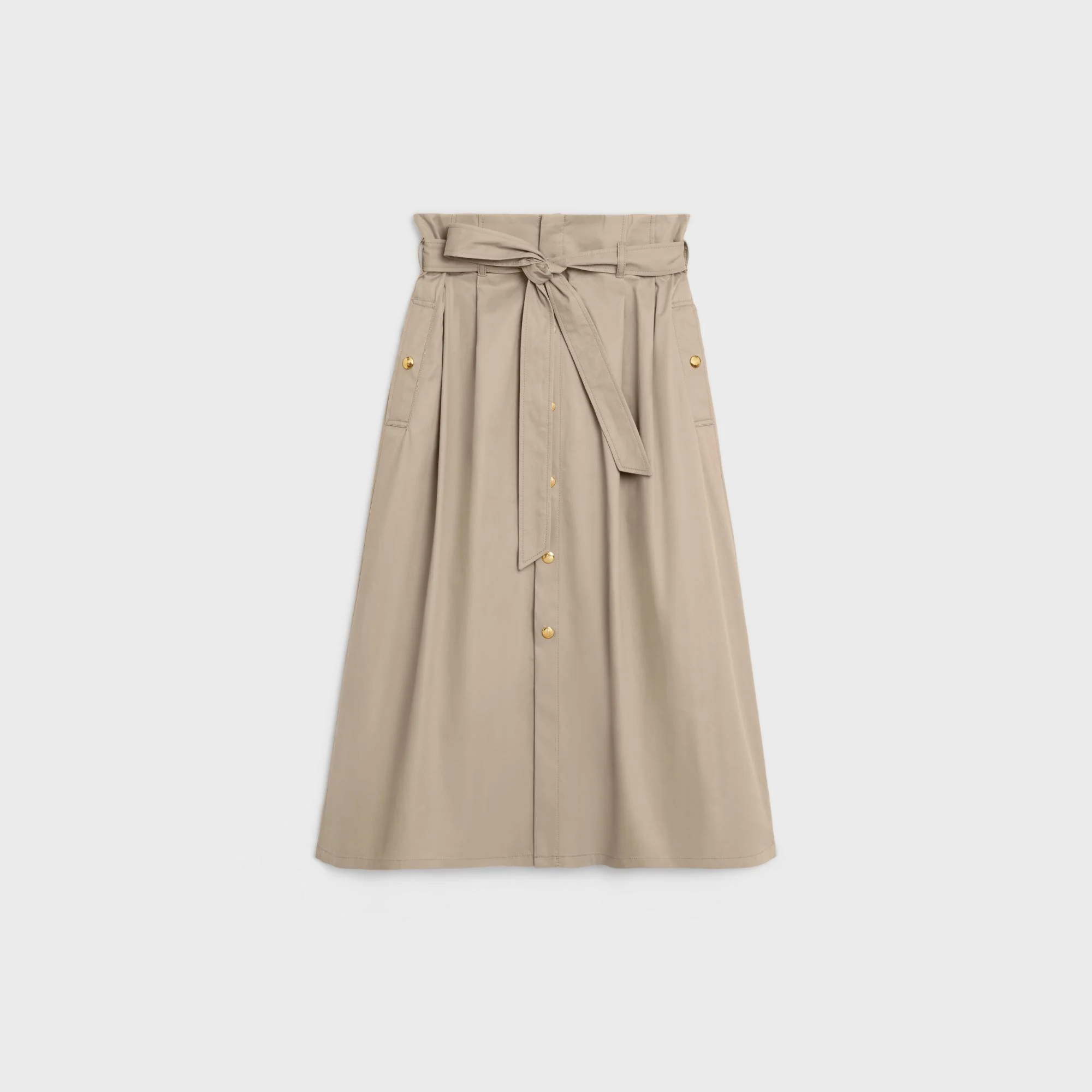 High Waist Belted Skirt - Beige
