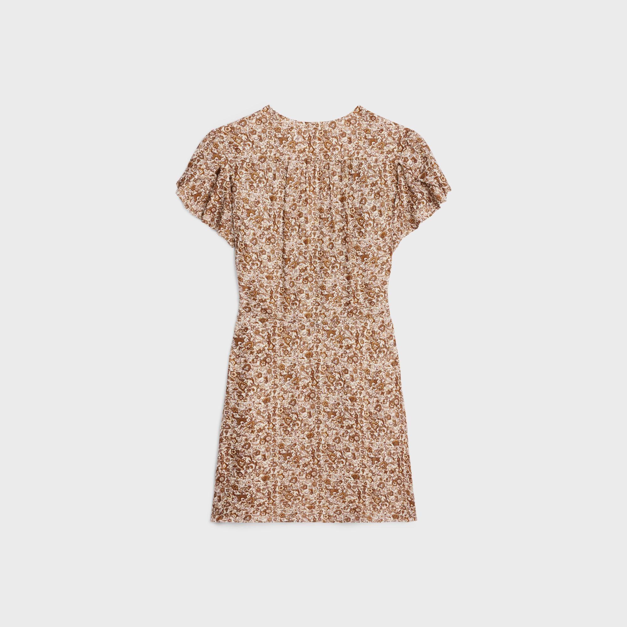 Mini Robe Babydoll Col V - Ecru/Beige/Marron - Image 2