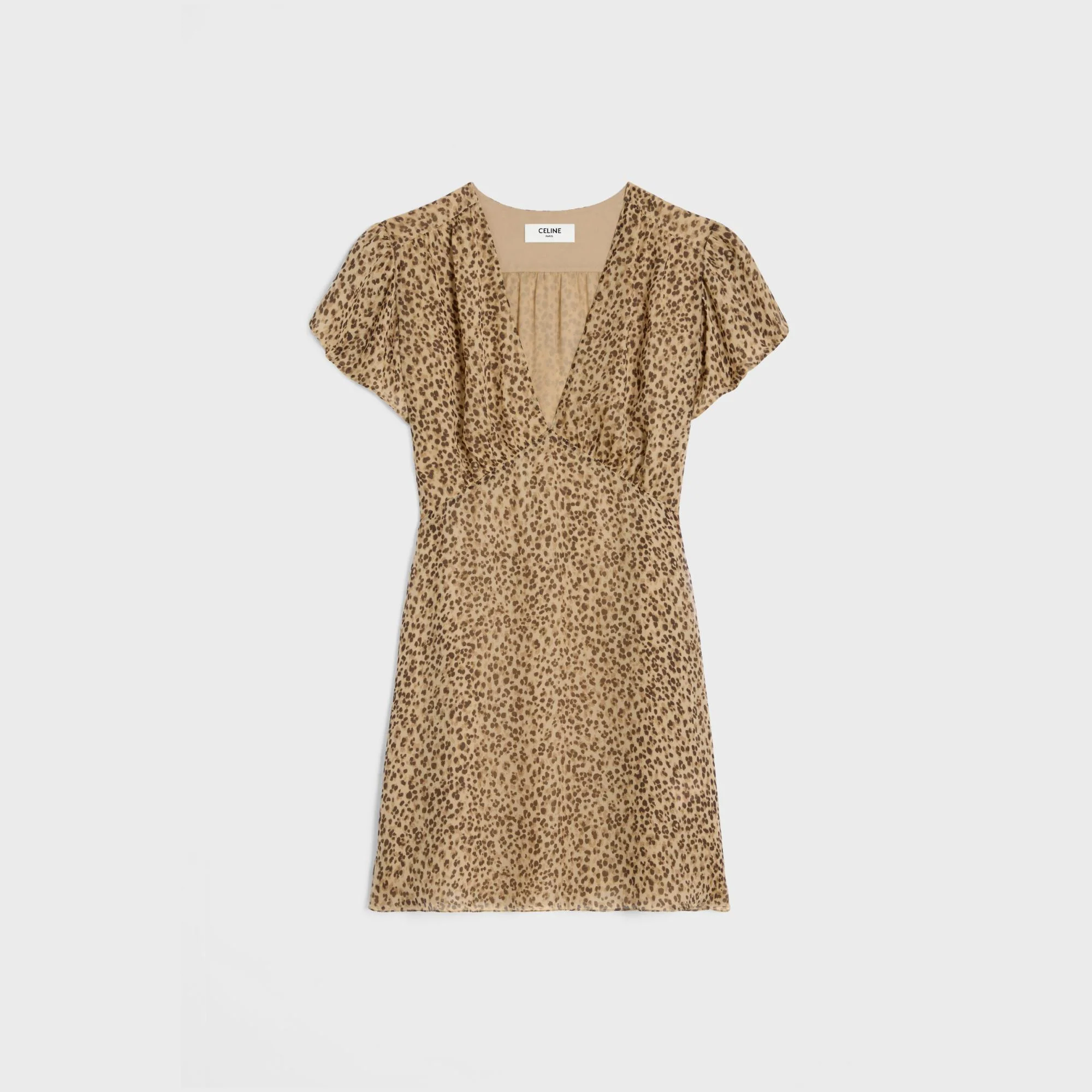 Babydoll V-Neck Mini Dress - Vanilla/Brown - Image 10