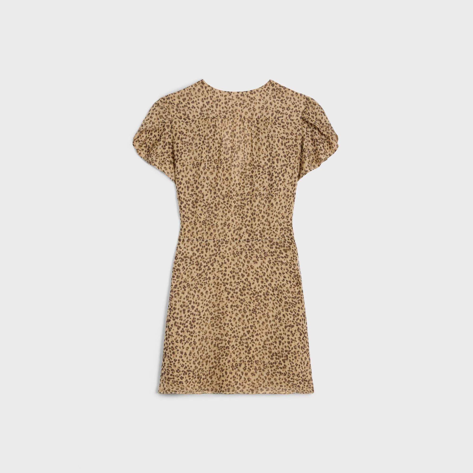 Babydoll V-Neck Mini Dress - Vanilla/Brown - Image 11