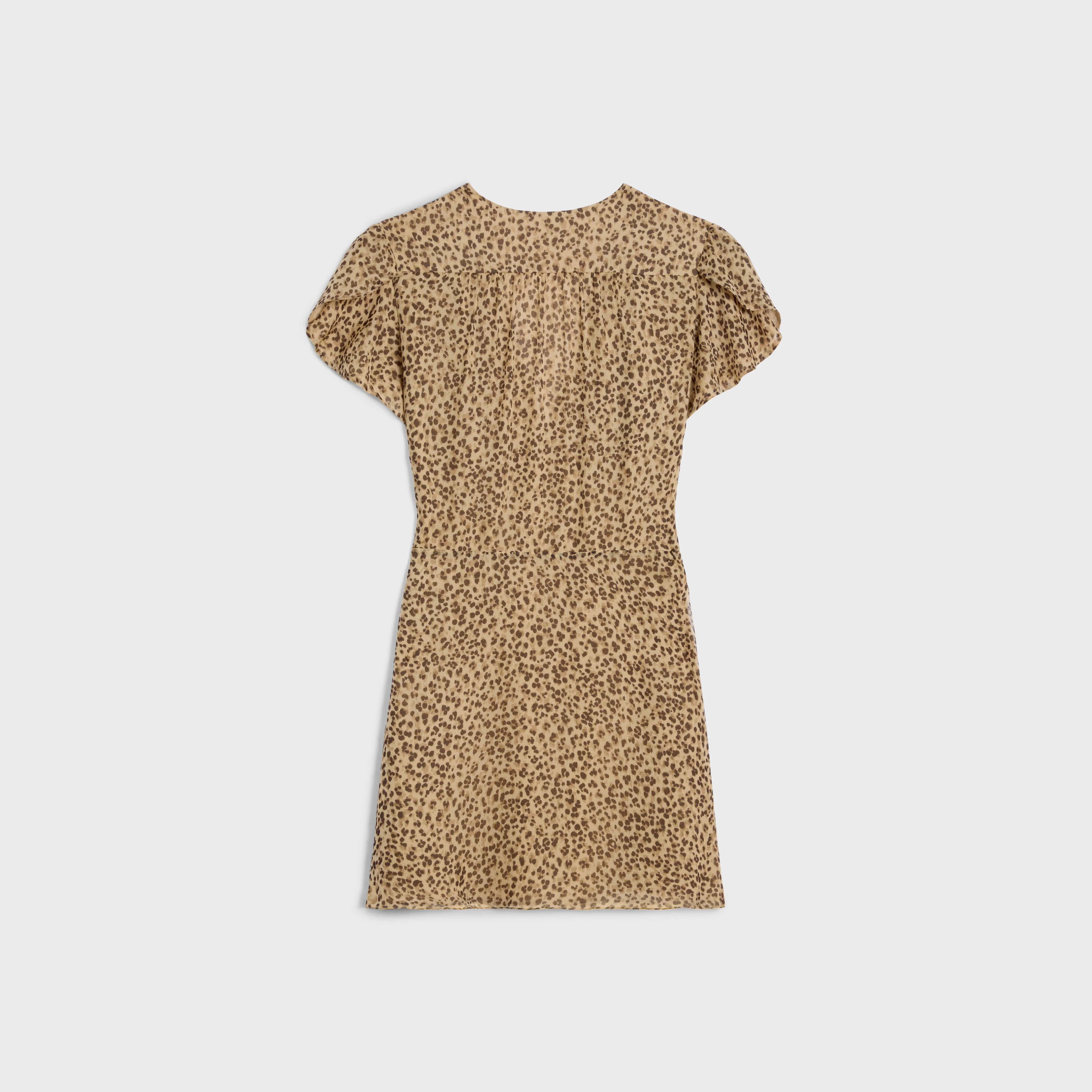 Babydoll V-Neck Mini Dress - Vanilla/Brown - Image 4