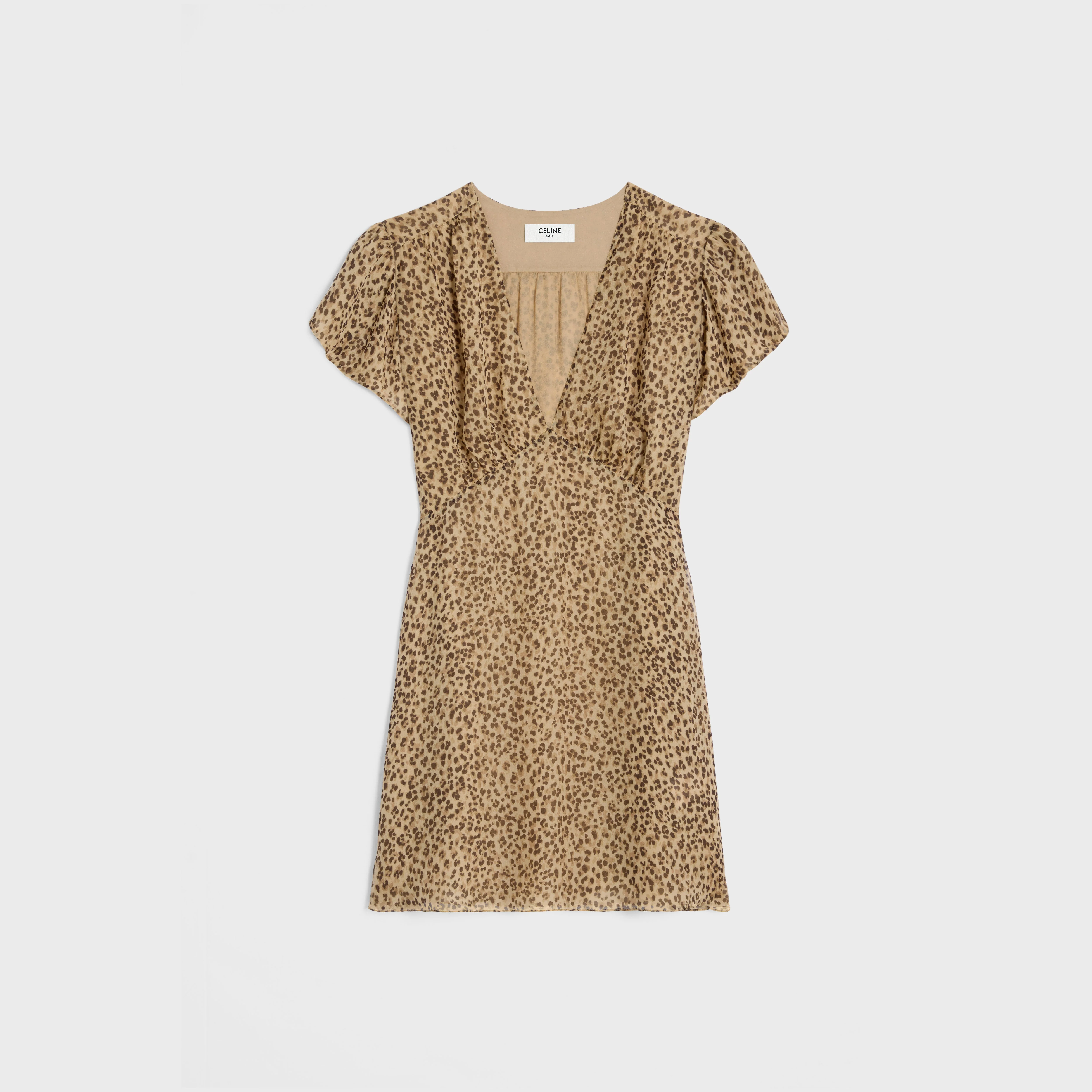 Babydoll V-Neck Mini Dress - Vanilla/Brown - Image 9