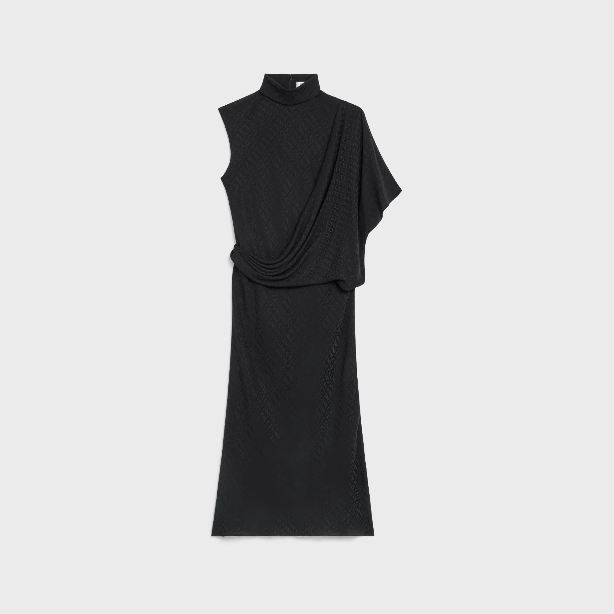 Short Sleeved Draped Dress - Black