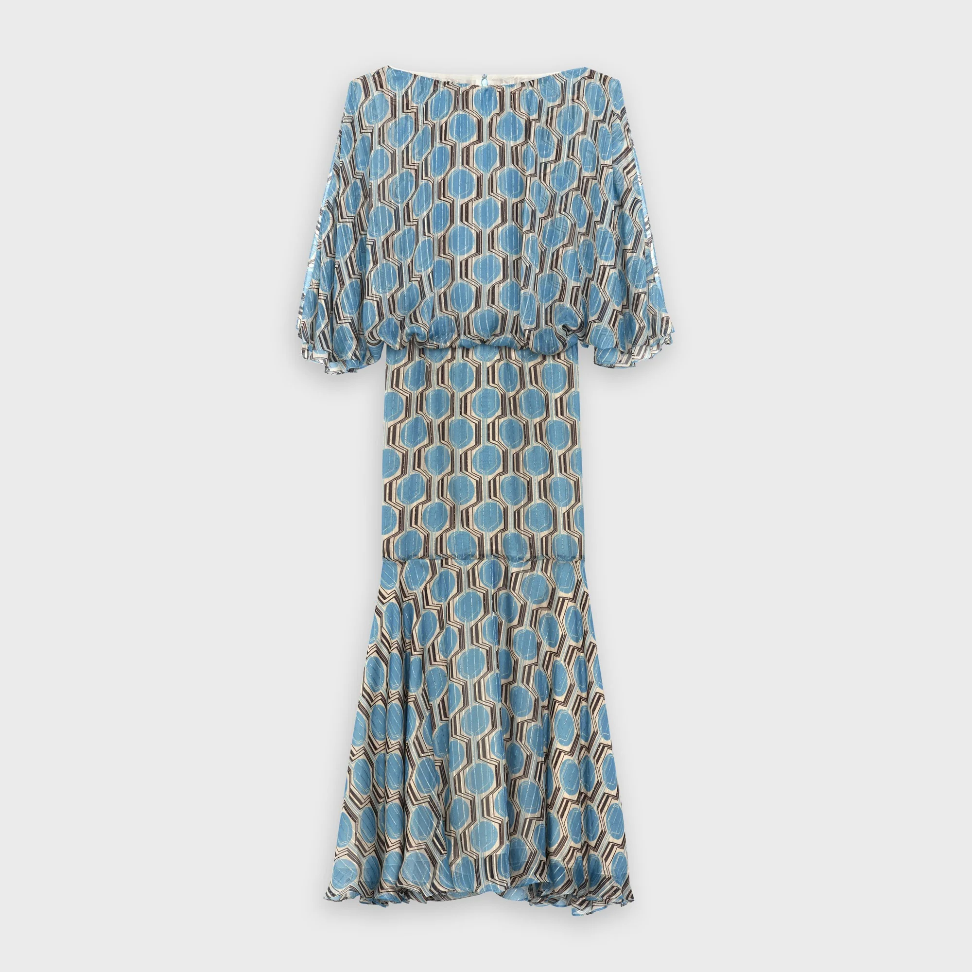 Long Butterfly Sleeved Dress - Turquoise/Black