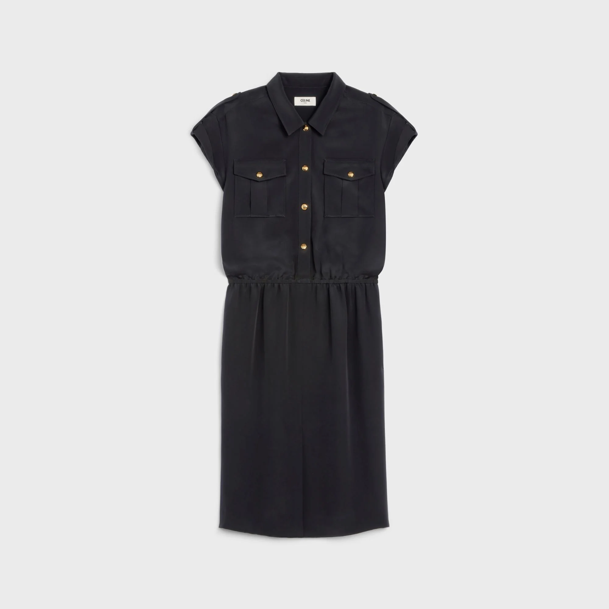 Army Shirt Dress With Pockets - Black