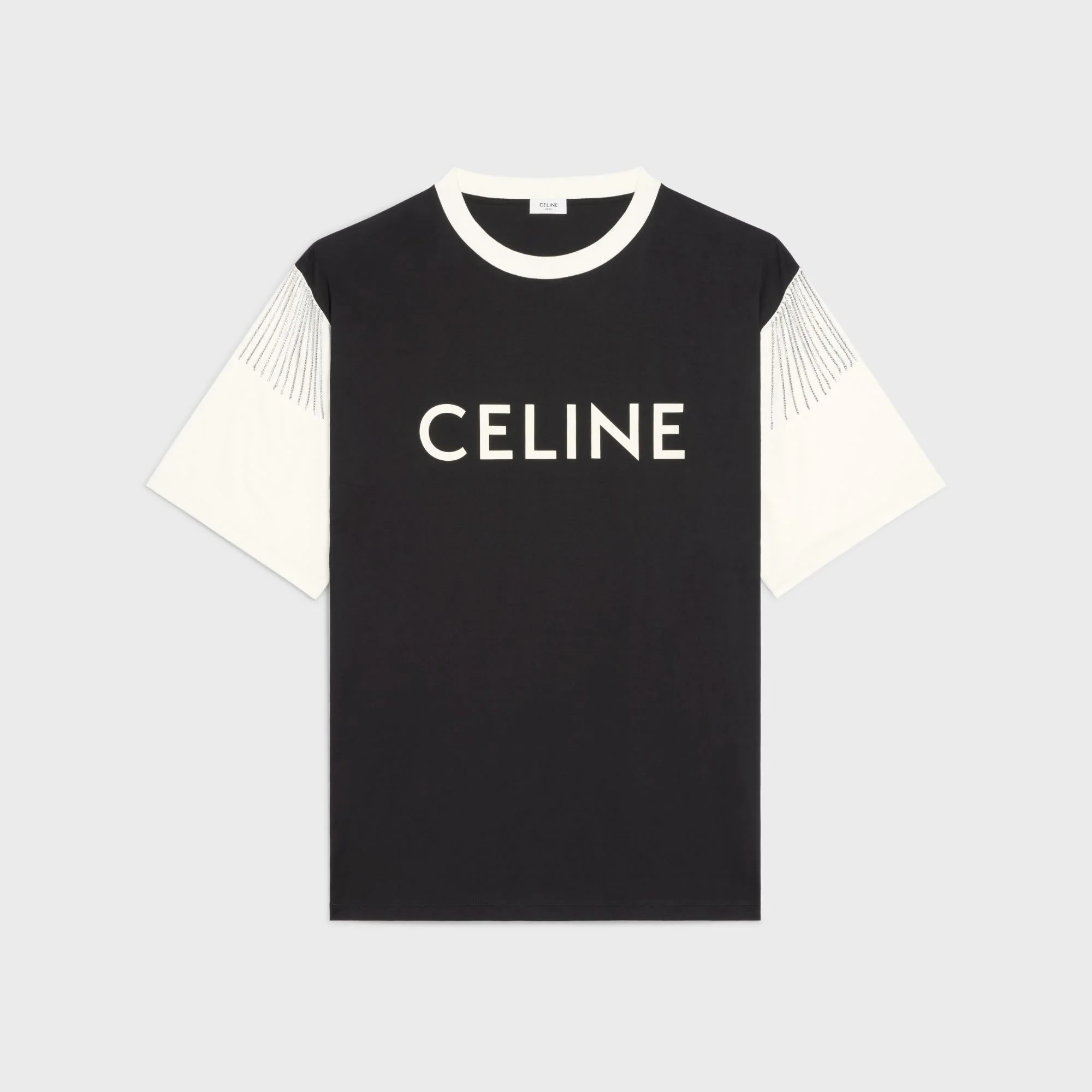 Oversized Celine Fringe T-Shirt - Black/White