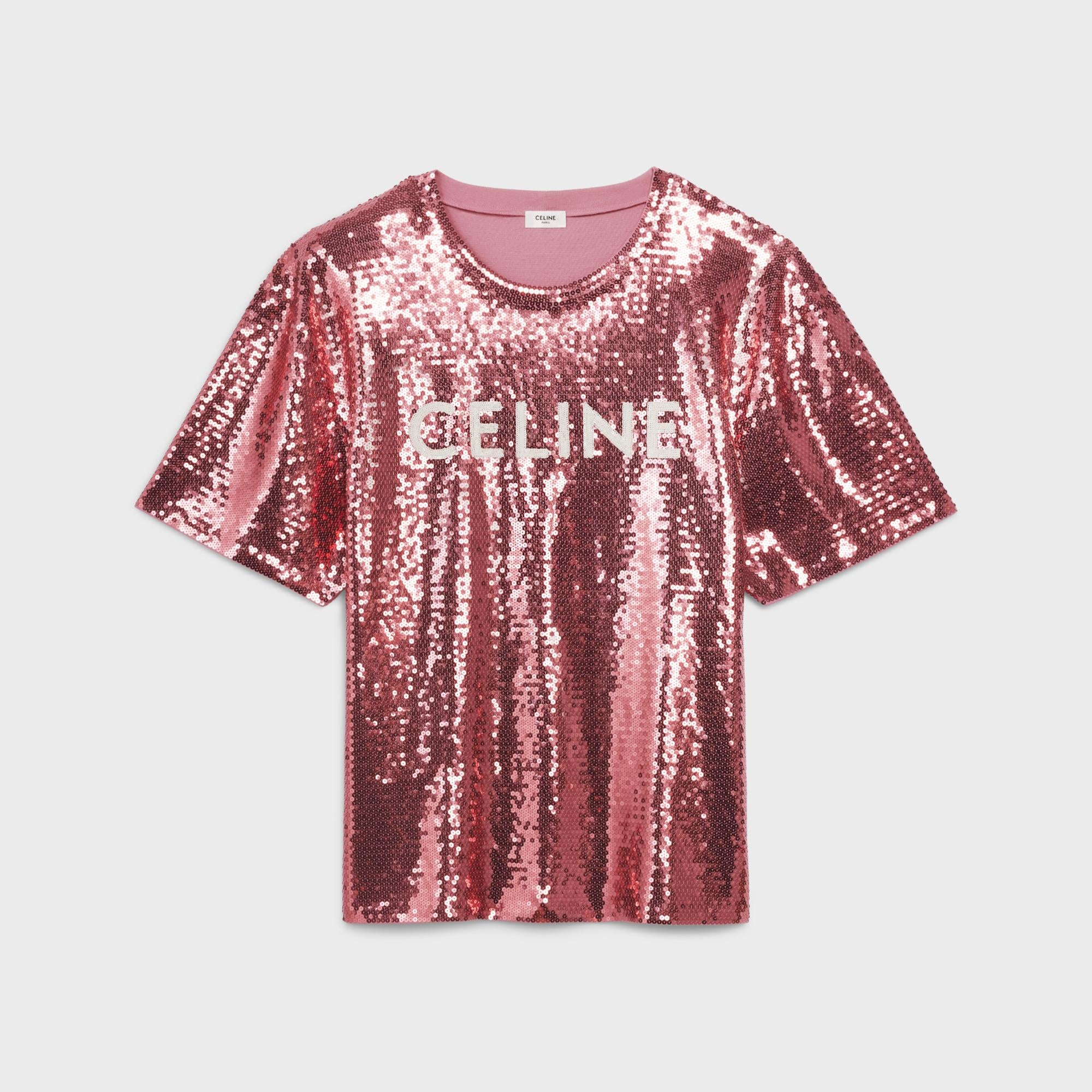 Celine Embroidered T-Shirt - Rose Malabar/Off White - Image 2