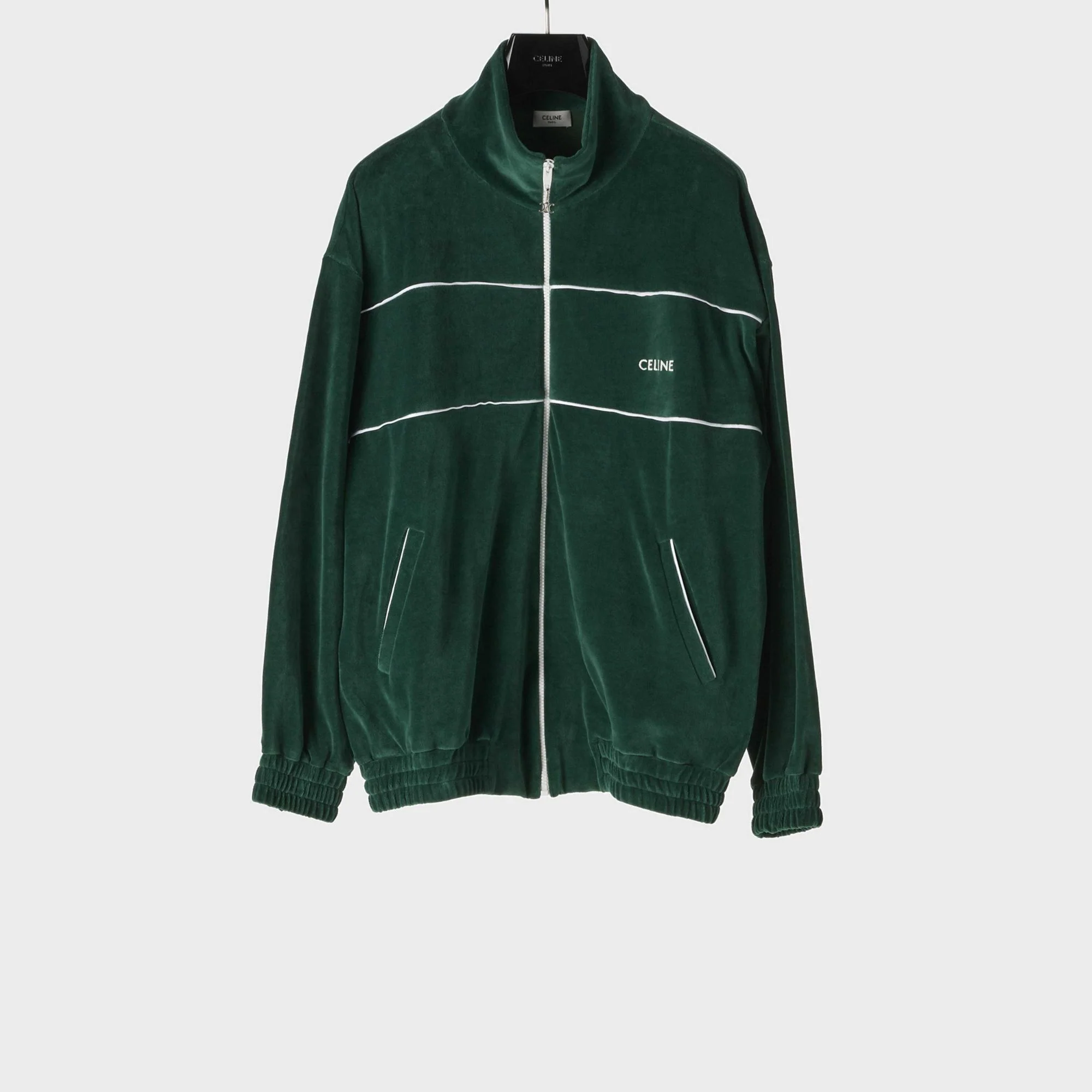Celine Tracksuit Jacket - Bottle Green/Off White