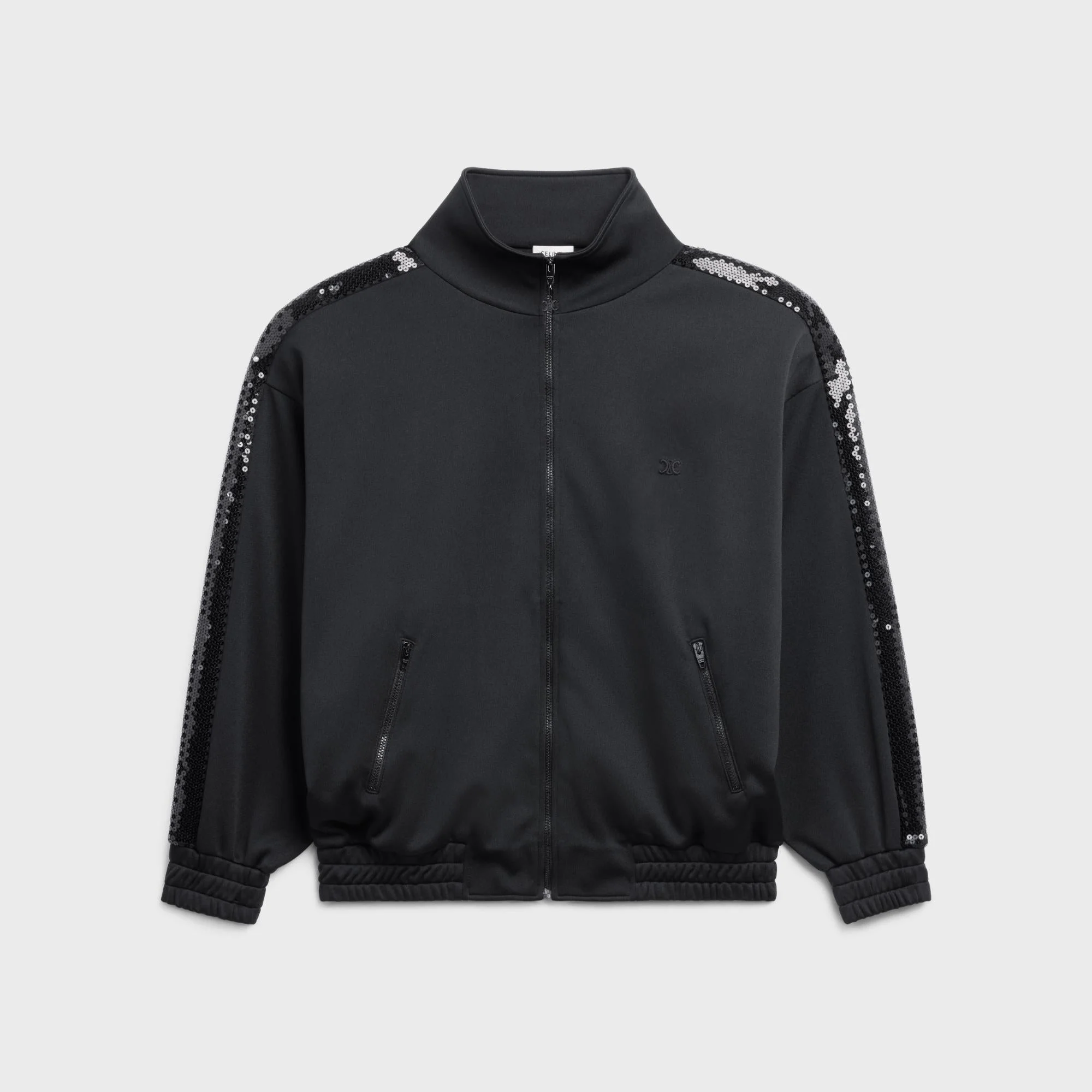 Embroidered Zip-Up Athletic Jacket - Black - Image 4