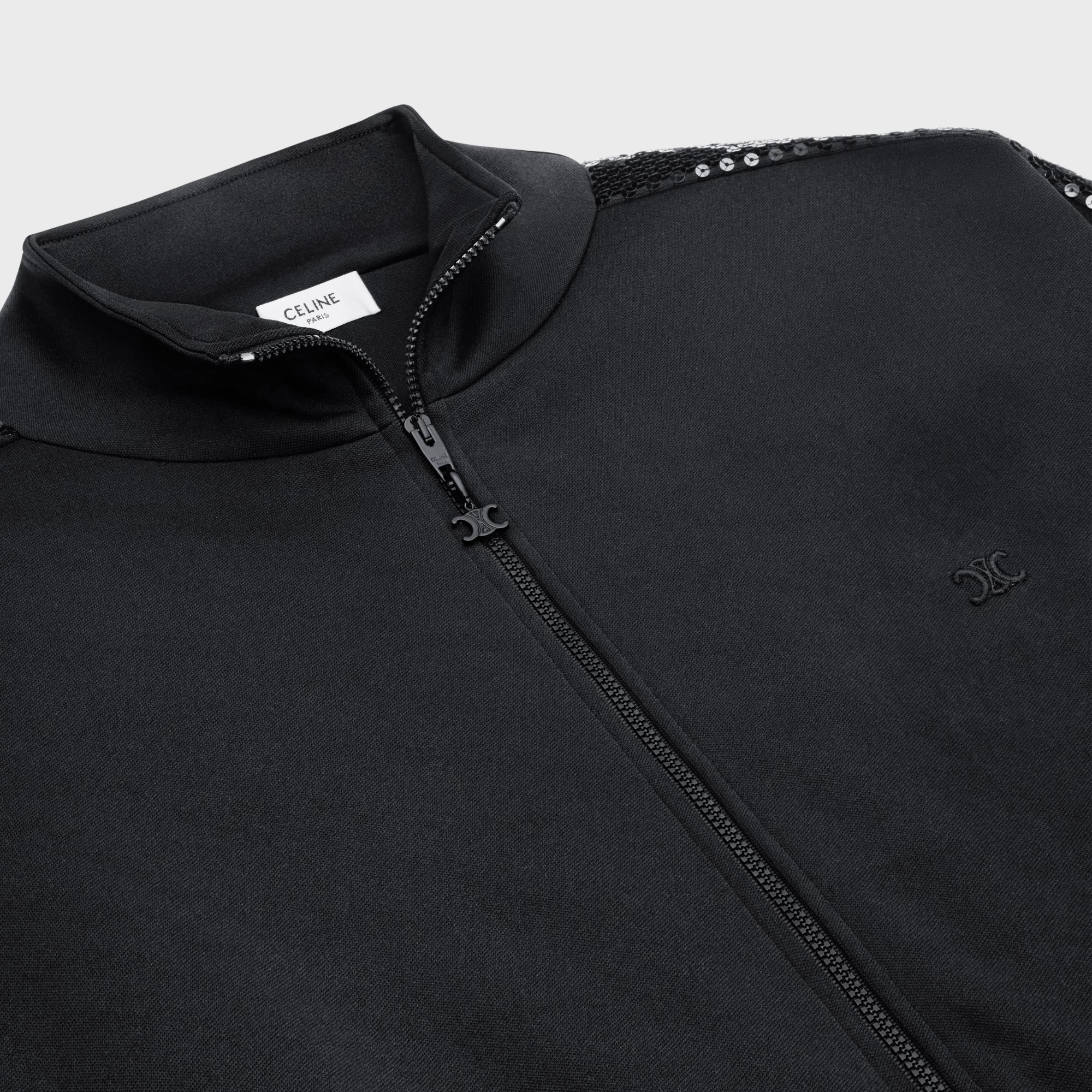 Embroidered Zip-Up Athletic Jacket - Black - Image 6