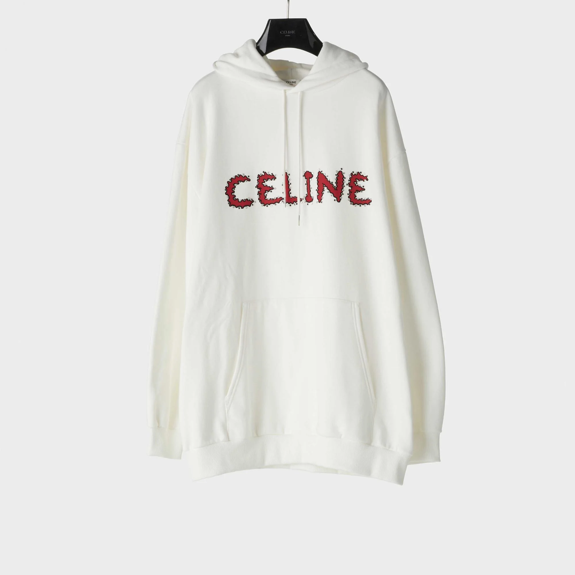 Celine Strass Loose Hoodie - Off White/Black/Red - Image 2