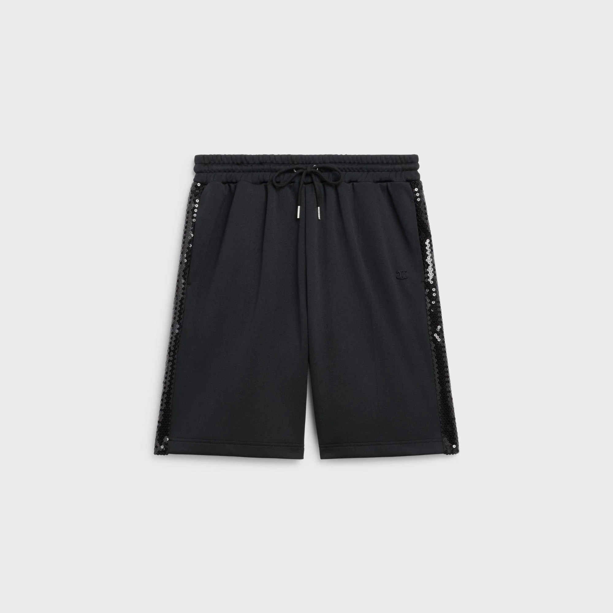 Straight Bermuda With Embroidered Bands - Black