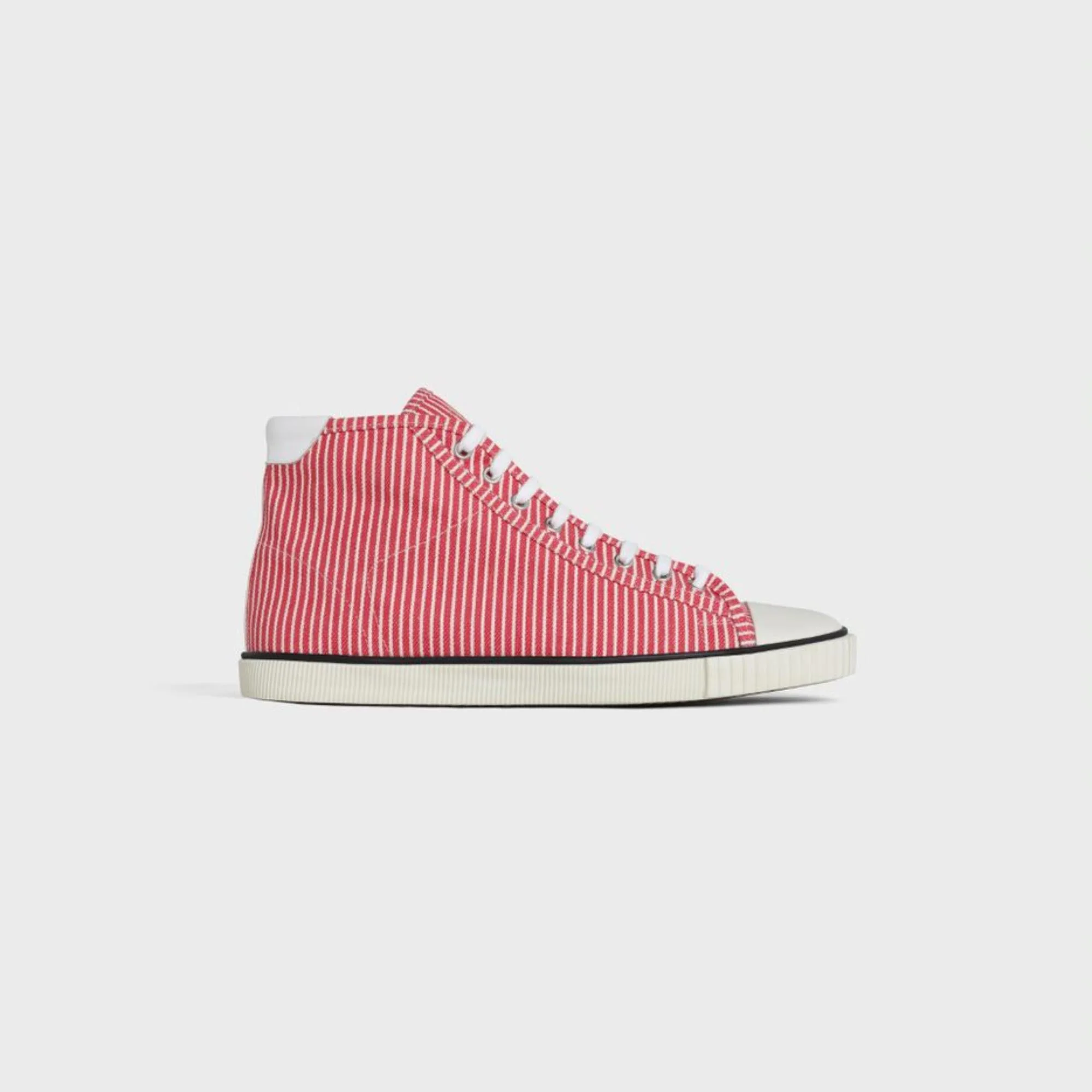 Mid Lace Up Sneaker W/Toe Cap - White/Red