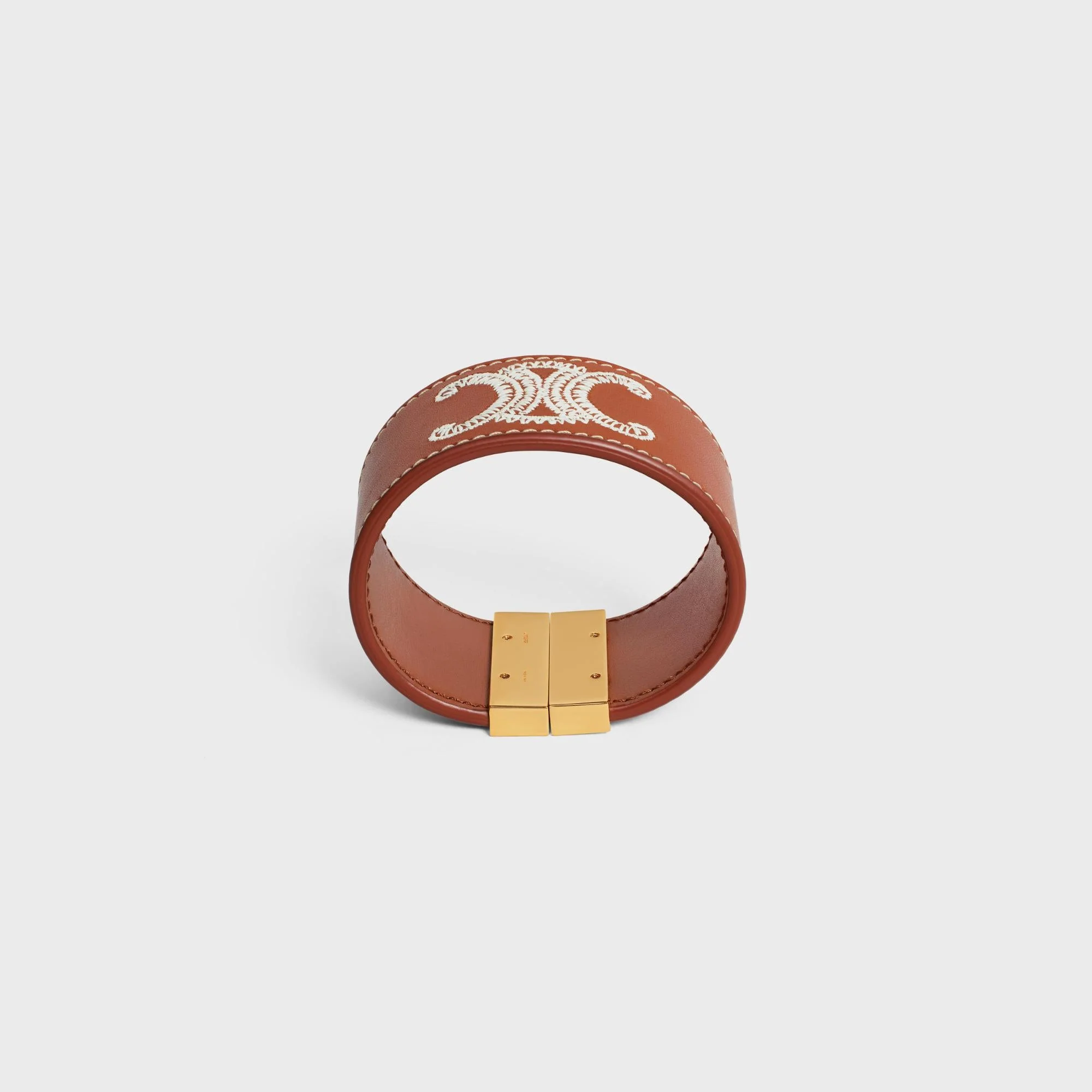Triumph Embroidered Leather Bracelet - Tan/Ecru