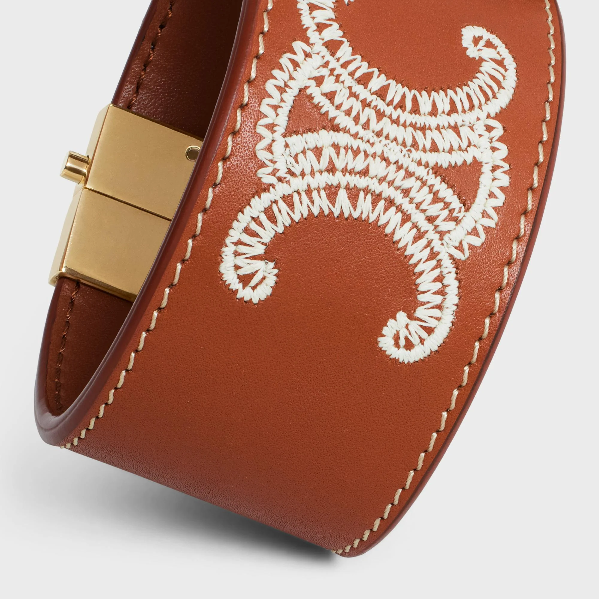 Triumph Embroidered Leather Bracelet - Tan/Ecru - Image 5