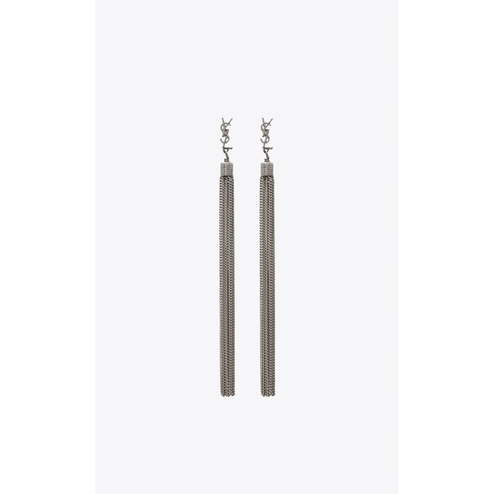 YSL Chain Tassel Earrings - Argent Oxyde