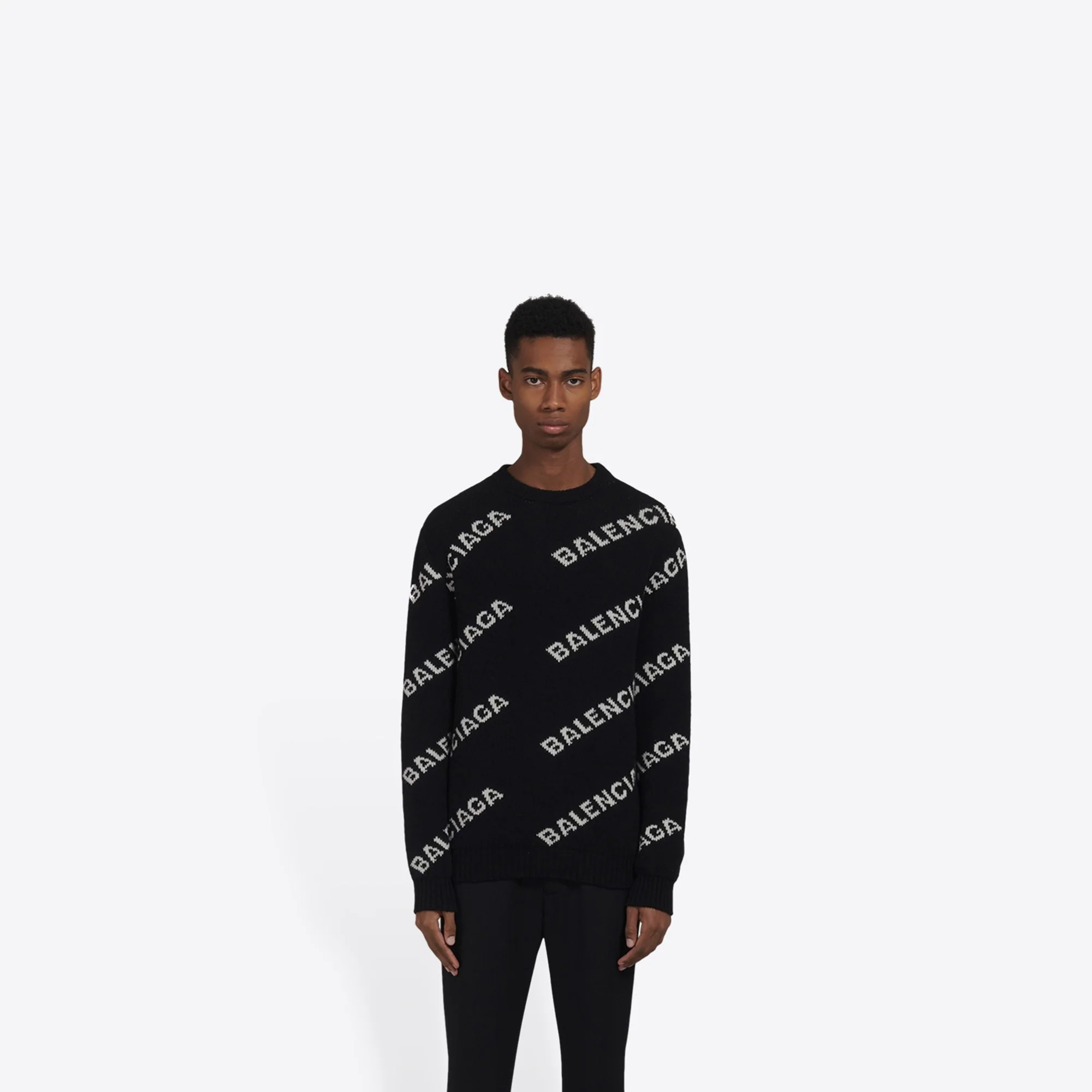 Long Sleeve Crewneck Sweater - Black/White - Image 3