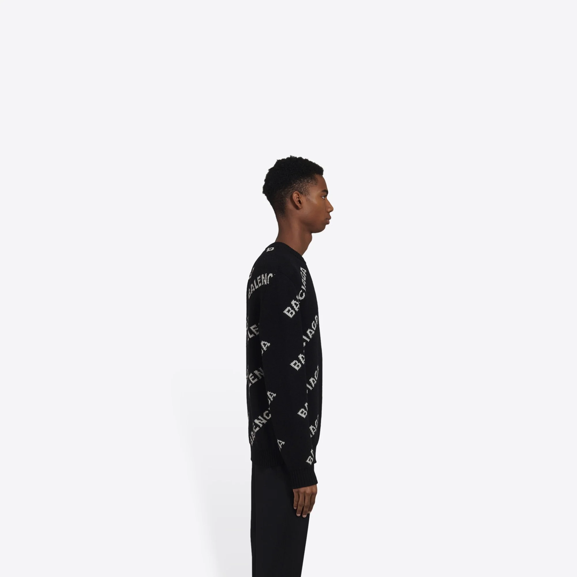 Long Sleeve Crewneck Sweater - Black/White - Image 5