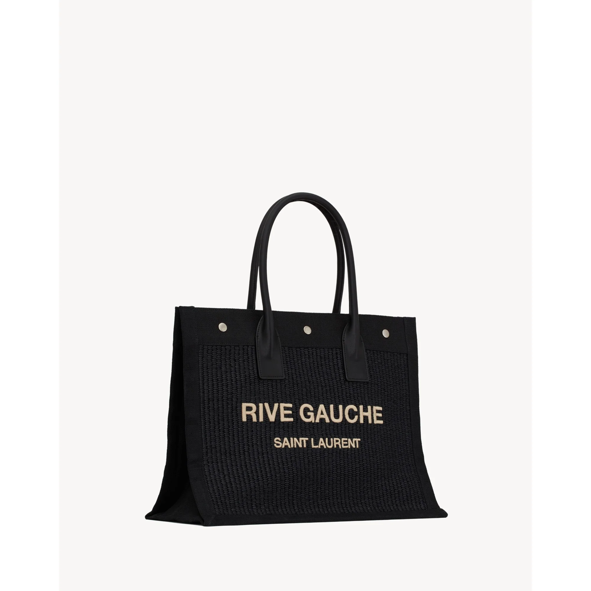 Small Rive Gauche Tote Bag - Nero/Natural Beige - Image 4