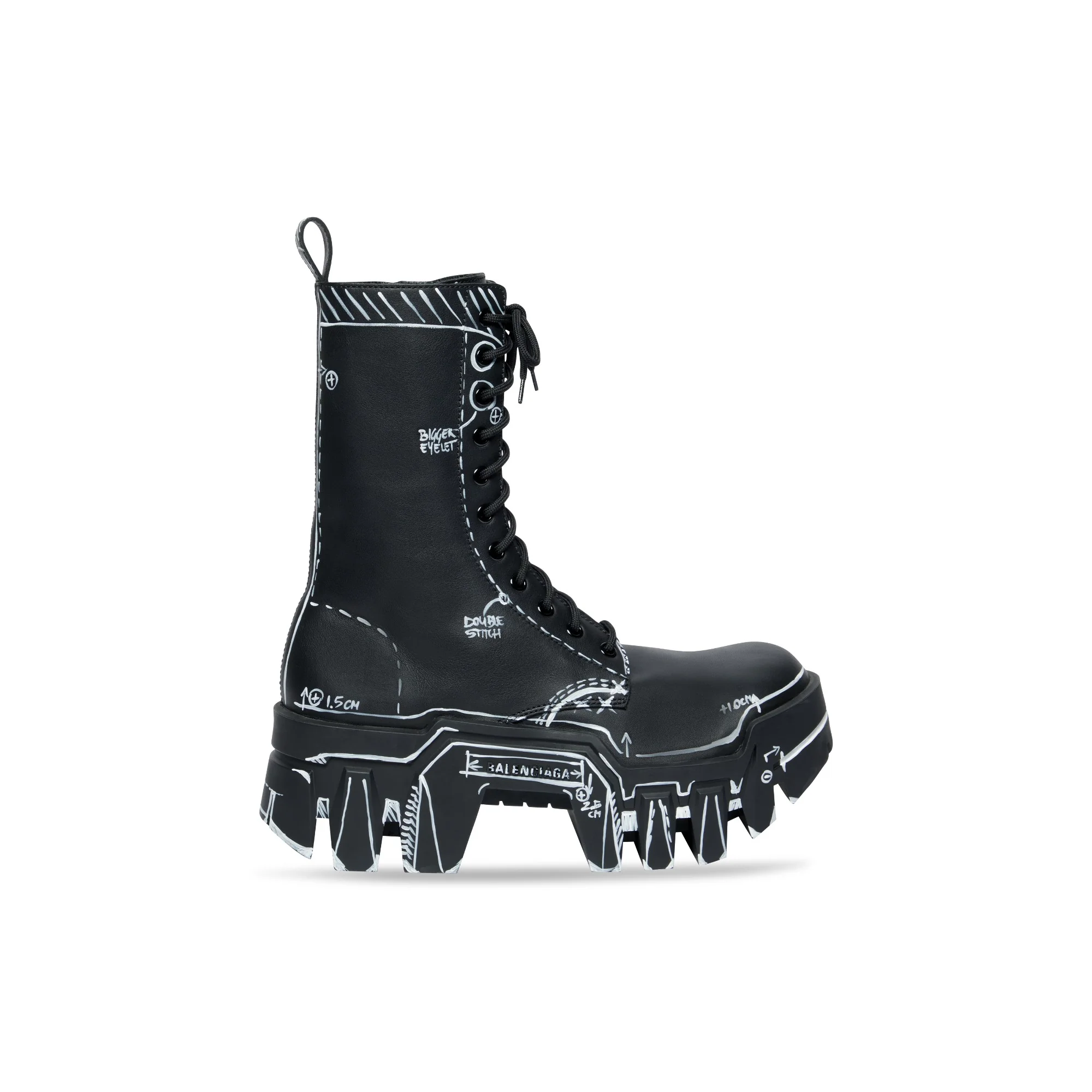 Bulldozer Lace-Up Boot/Calf - Black/White