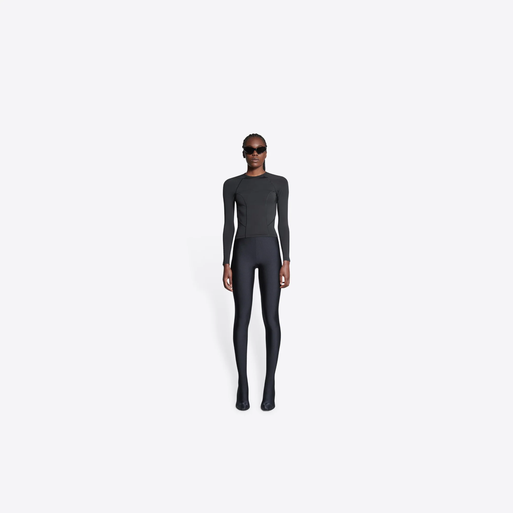 Long Sleeve Fitted Top - Black/White - Image 3