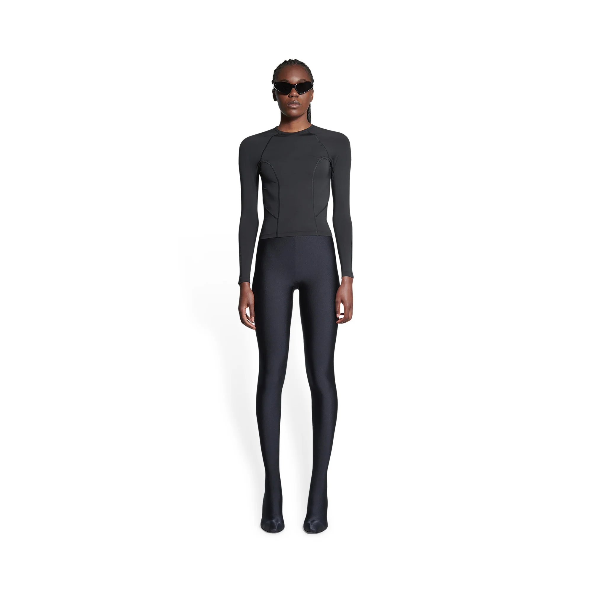 Long Sleeve Fitted Top - Black/White - Image 4