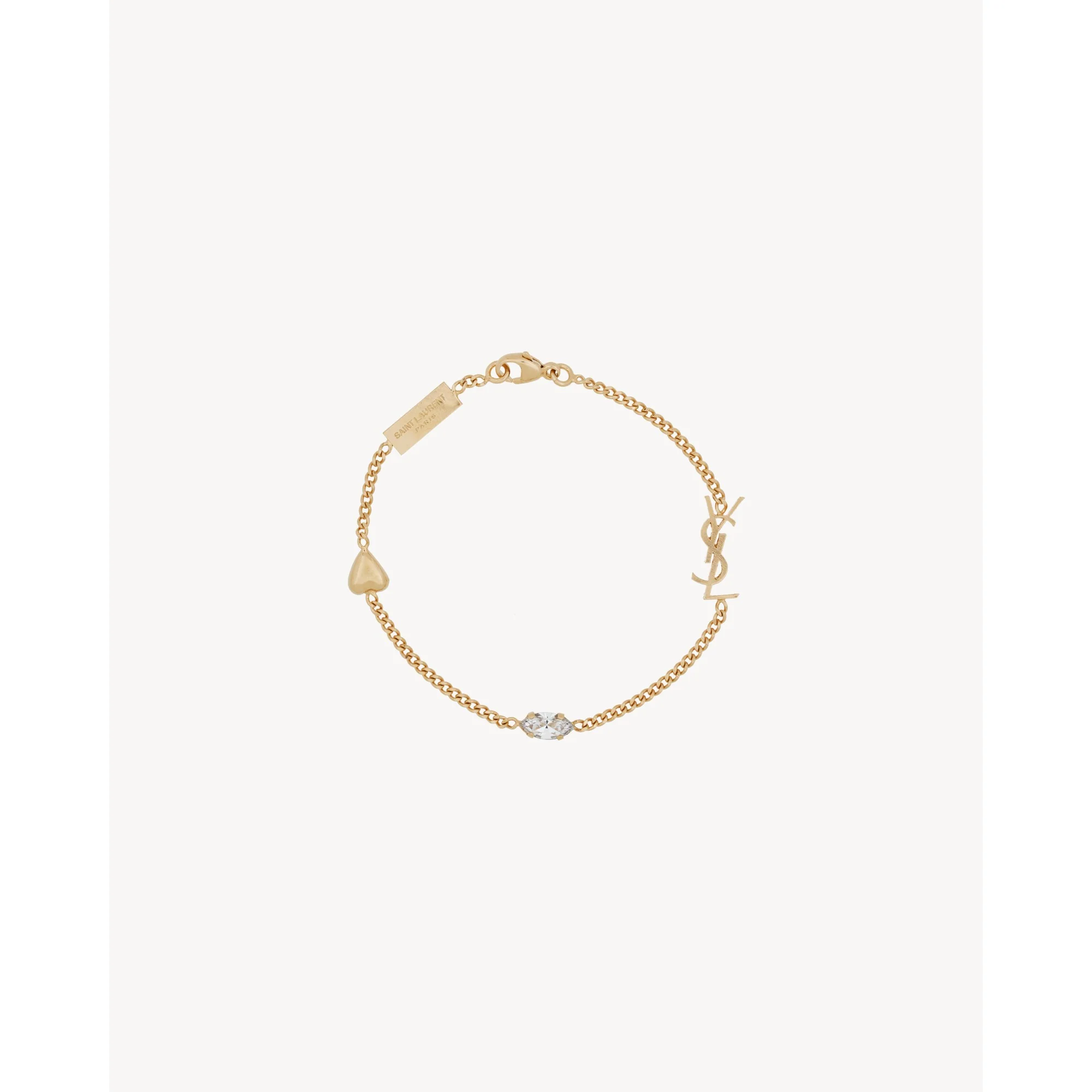 YSL Heart Rhinestone Bracelet - Or Laiton Vieilli