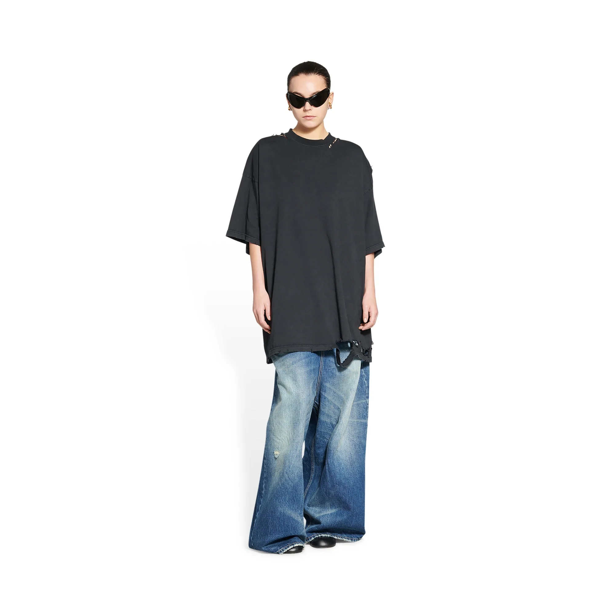 Oversized Repaired T-Shirt - Washed Black/Wt W - Image 3