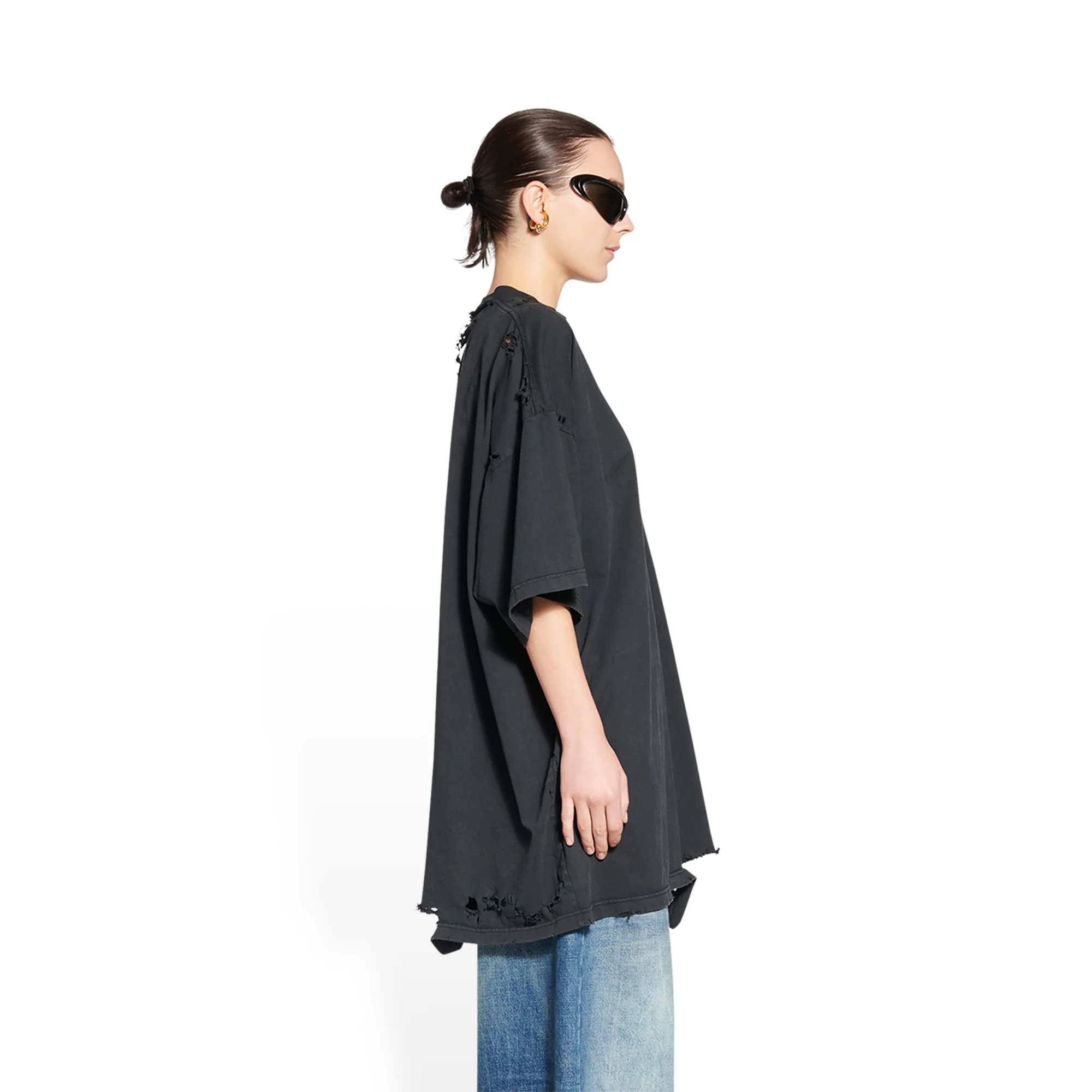Oversized Repaired T-Shirt - Washed Black/Wt W - Image 5