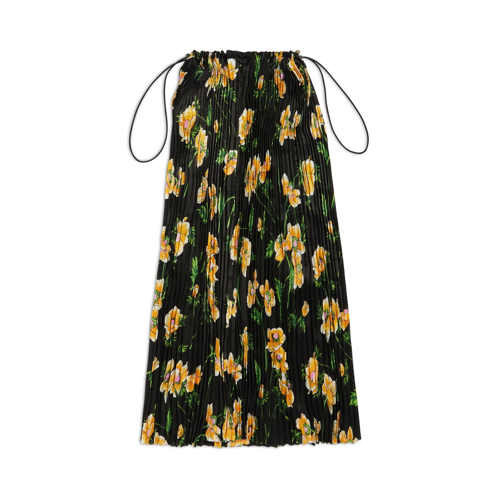 Pleated Drawstring Skirt - Black/Yellow - Image 2