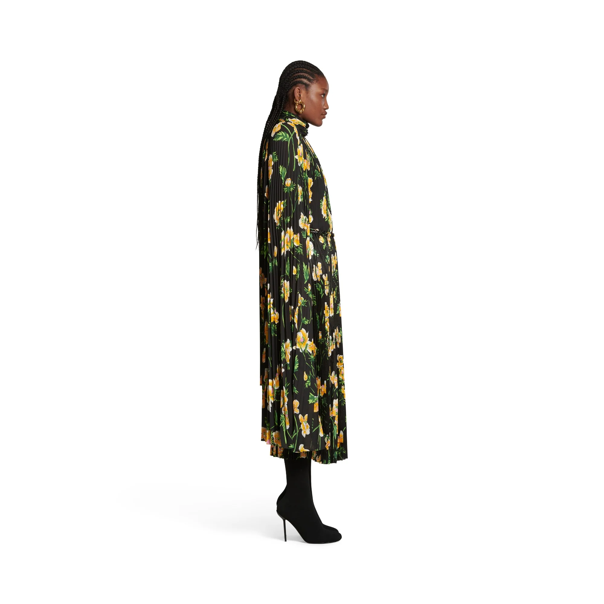Pleated Drawstring Skirt - Black/Yellow - Image 5