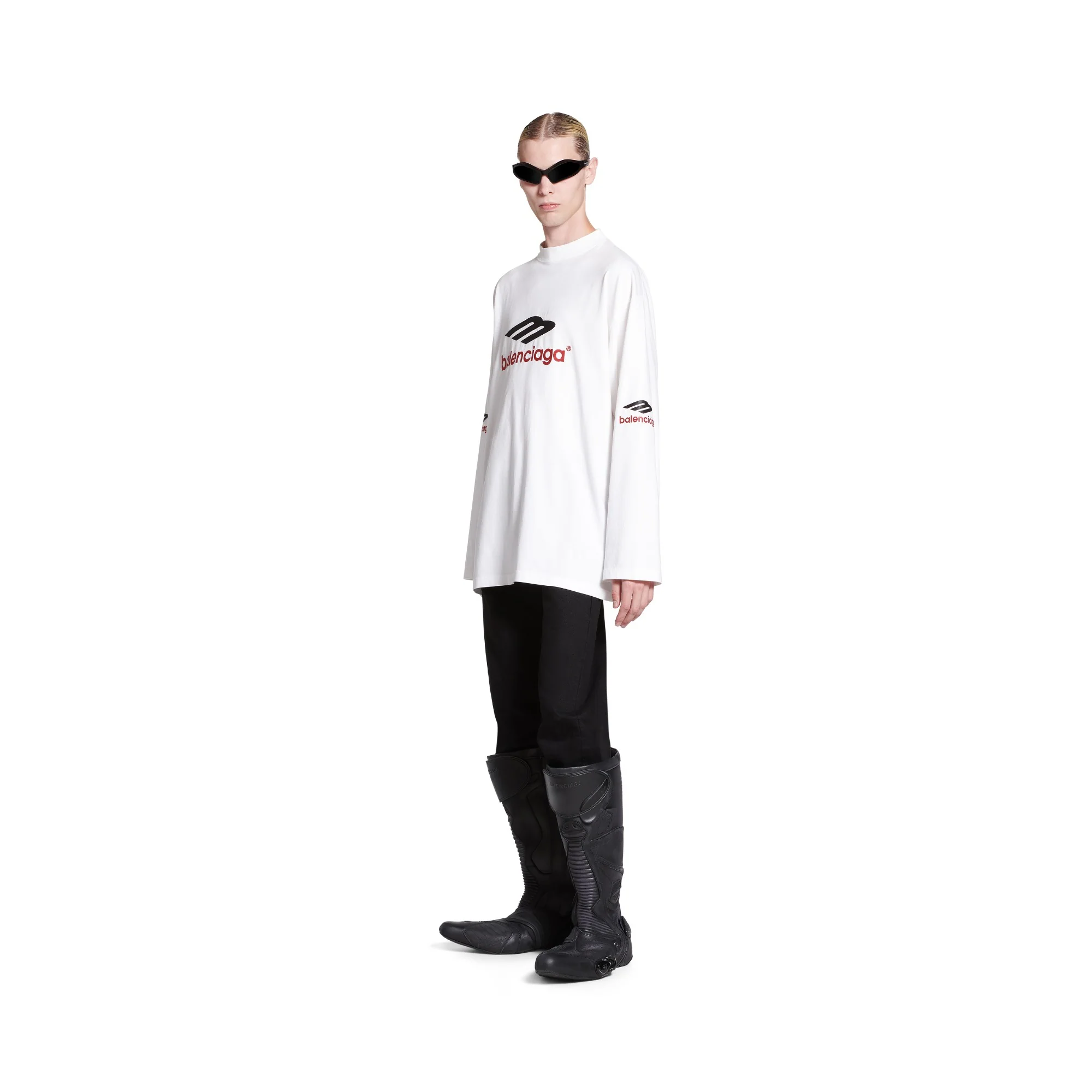 Oversized Long Sleeve T-Shirt - White/Black/Red - Image 4