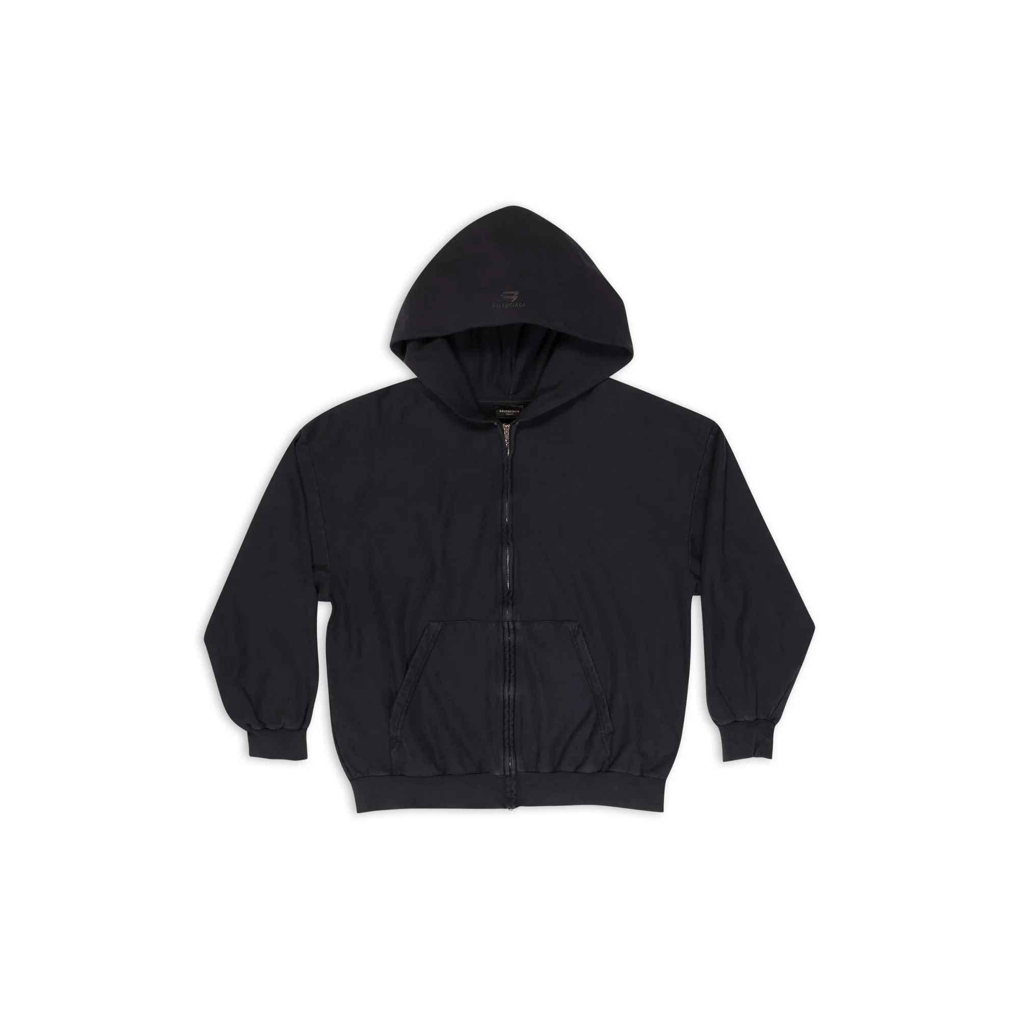 Small Fit Zip-Up Hoodie - Washed Black/Wsd Bk