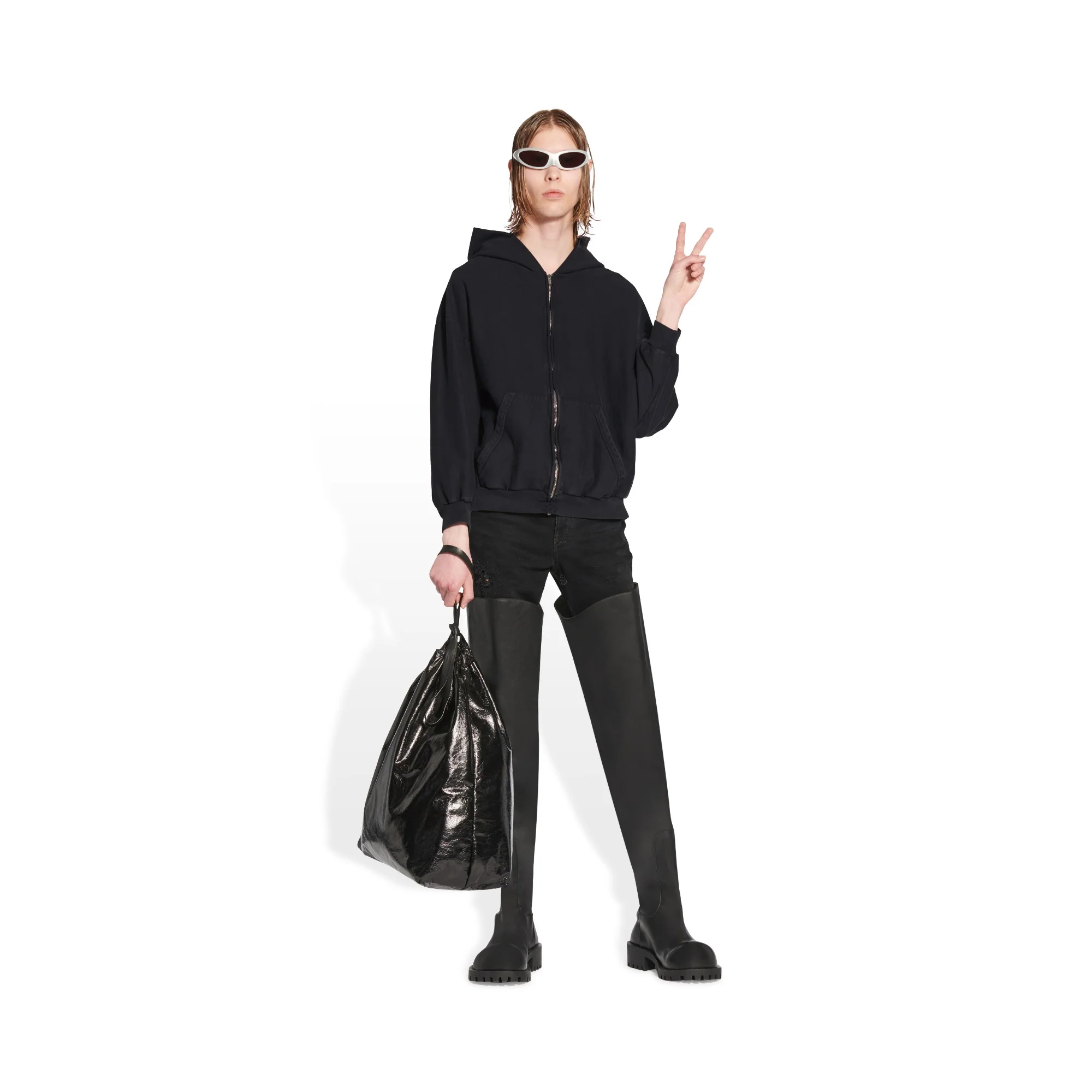 Small Fit Zip-Up Hoodie - Washed Black/Wsd Bk - Image 3