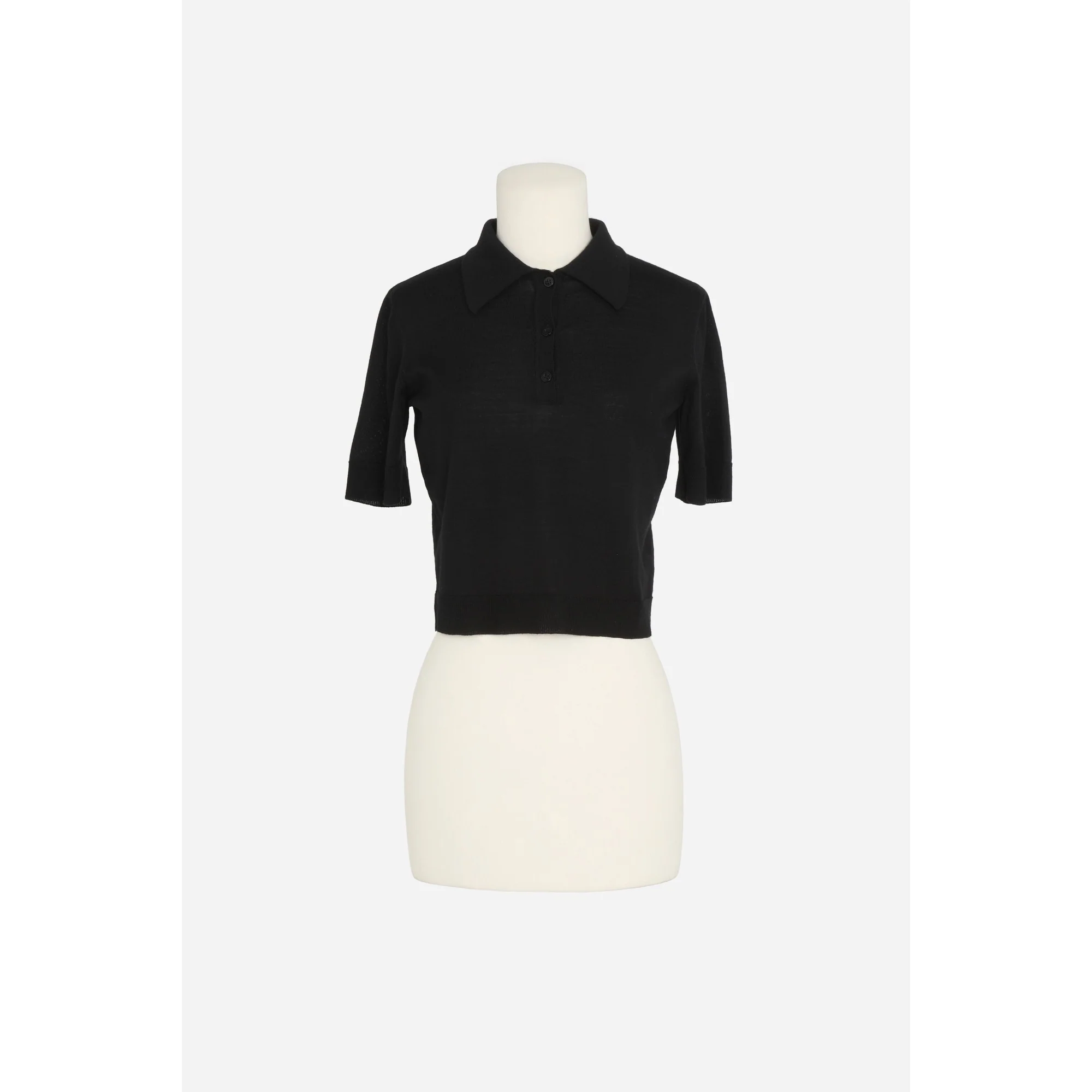 Polo Manches Courtes Laine Fin - Noir