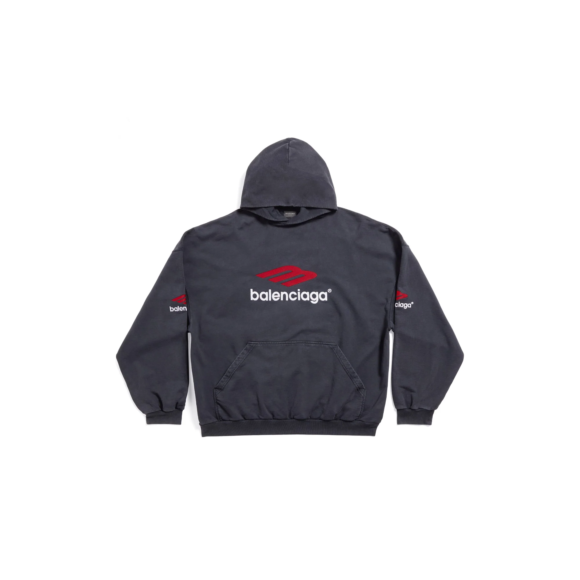 Large Fit Hoodie - Fade Black/Red/White